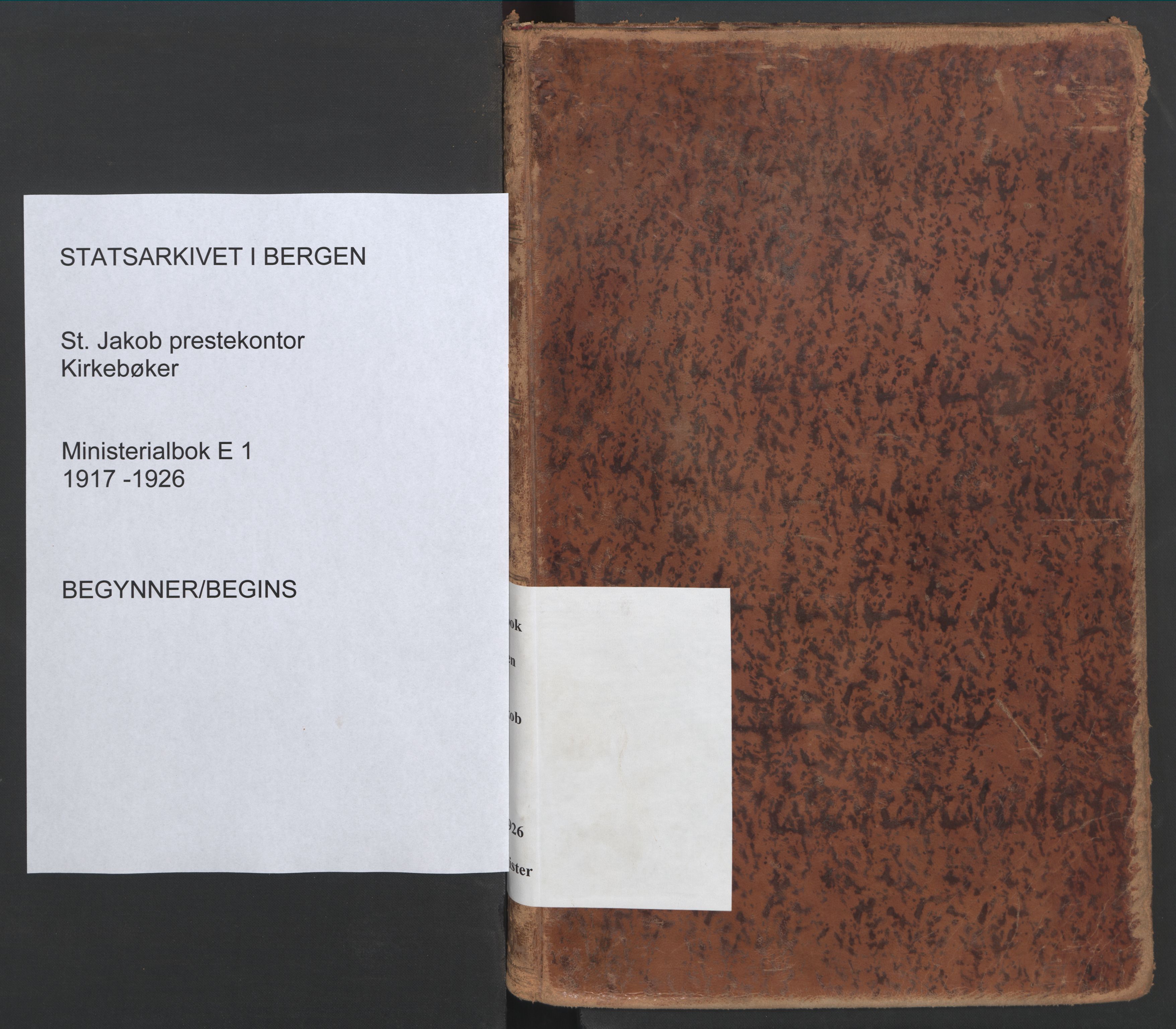 St. Jacob sokneprestembete, SAB/A-78001/H/Haa: Dagregister nr. E 1, 1917-1926