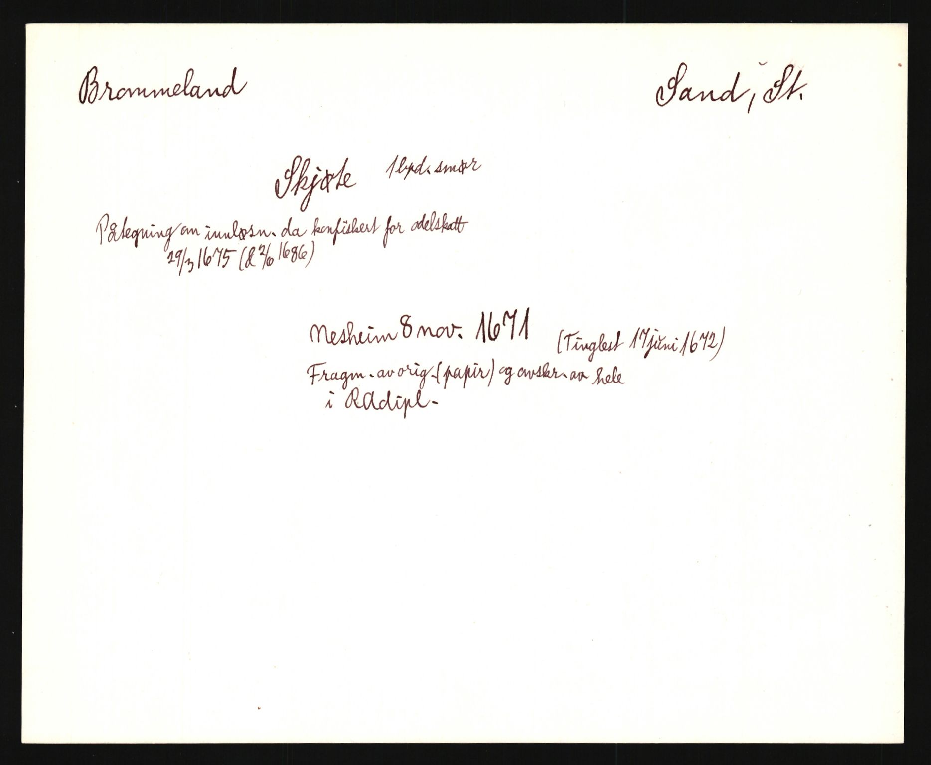 Riksarkivets diplomsamling, AV/RA-EA-5965/F35/F35e/L0027: Registreringssedler Rogaland, 1400-1700, s. 417