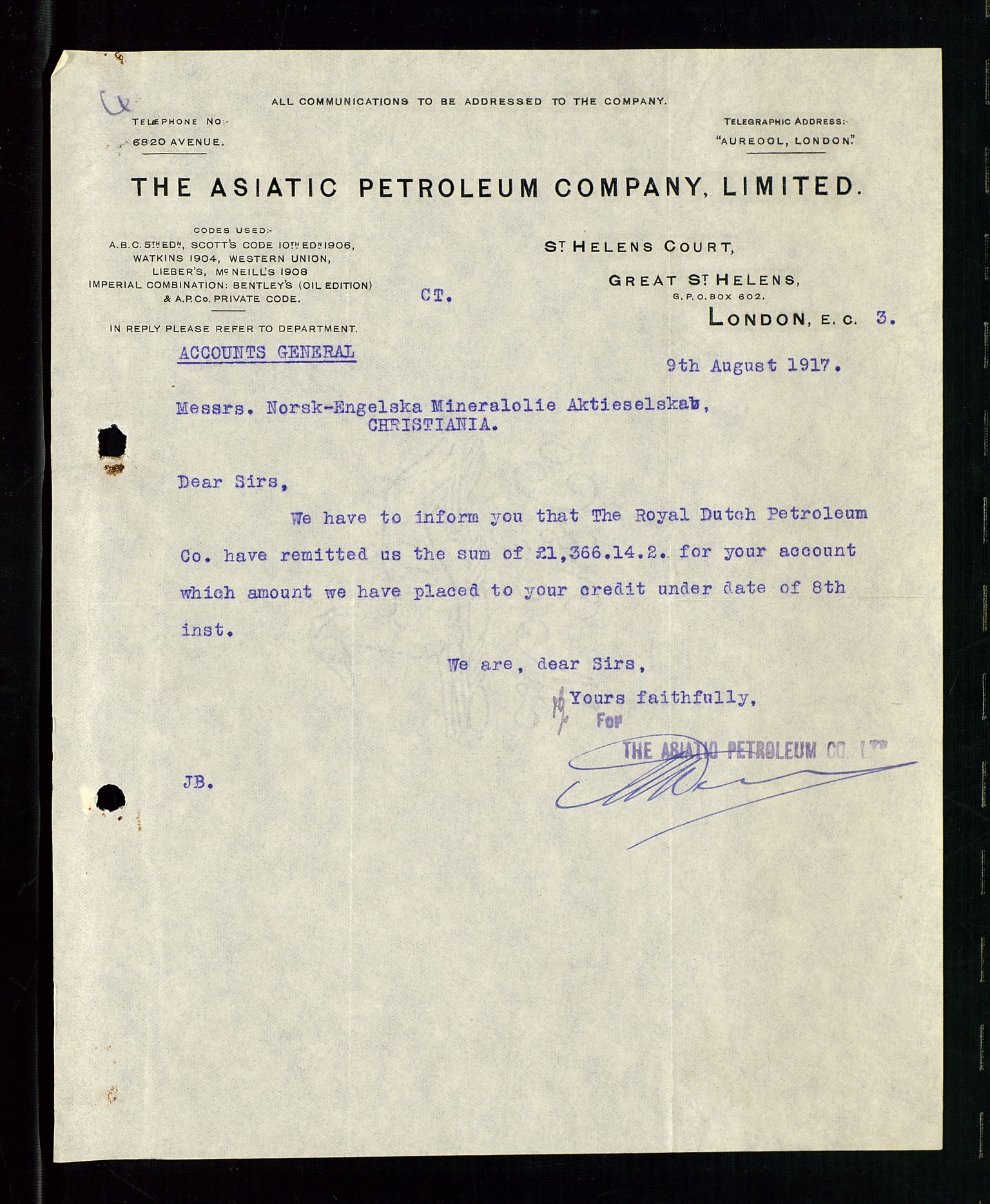 Pa 1521 - A/S Norske Shell, AV/SAST-A-101915/E/Ea/Eaa/L0001: Sjefskorrespondanse, 1917, s. 325