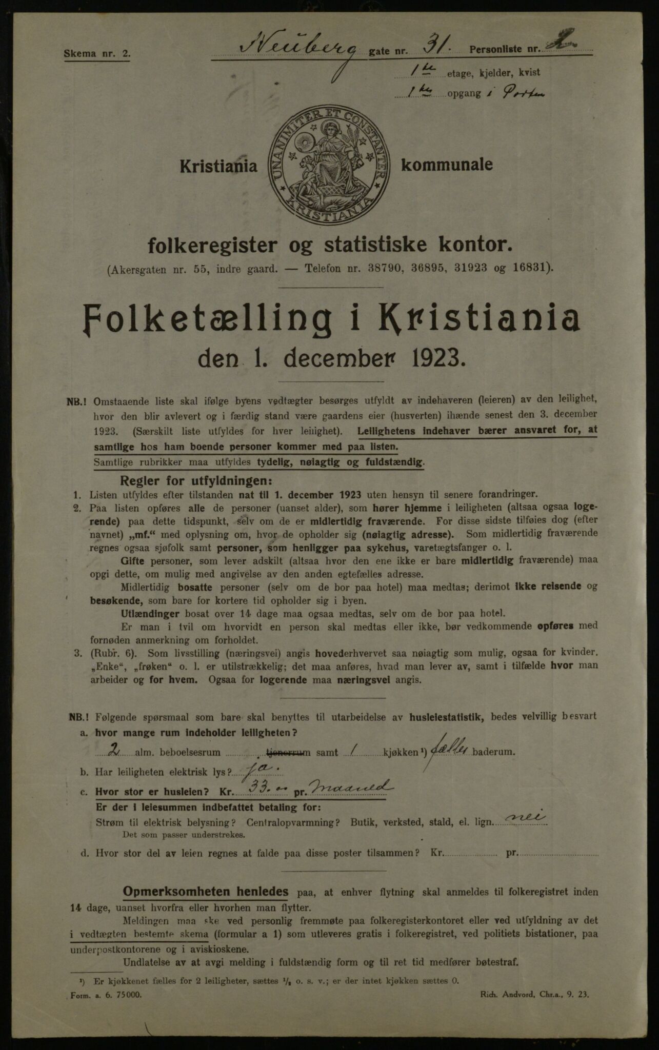 OBA, Kommunal folketelling 1.12.1923 for Kristiania, 1923, s. 77253