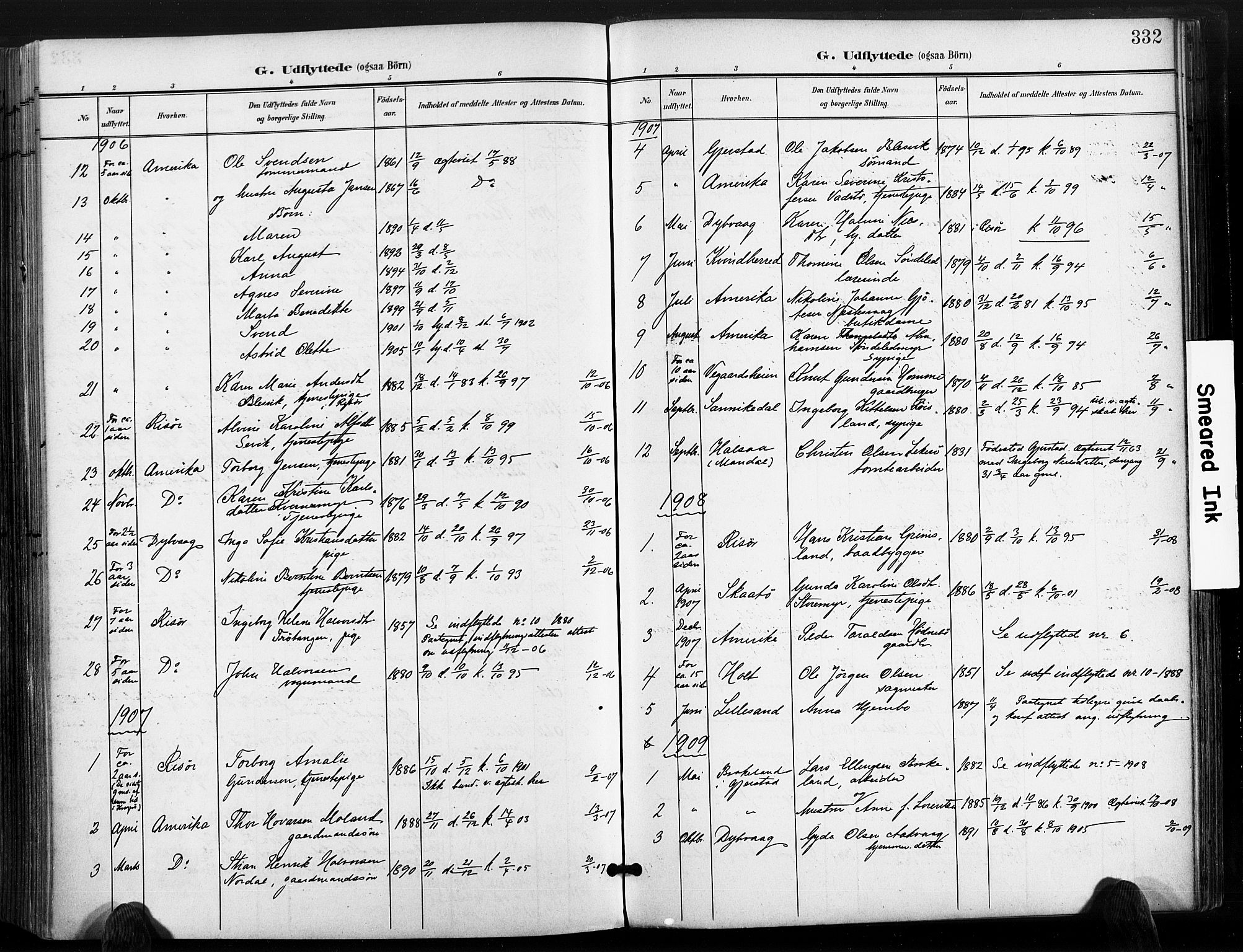 Søndeled sokneprestkontor, AV/SAK-1111-0038/F/Fa/L0006: Ministerialbok nr. A 6, 1900-1922, s. 332