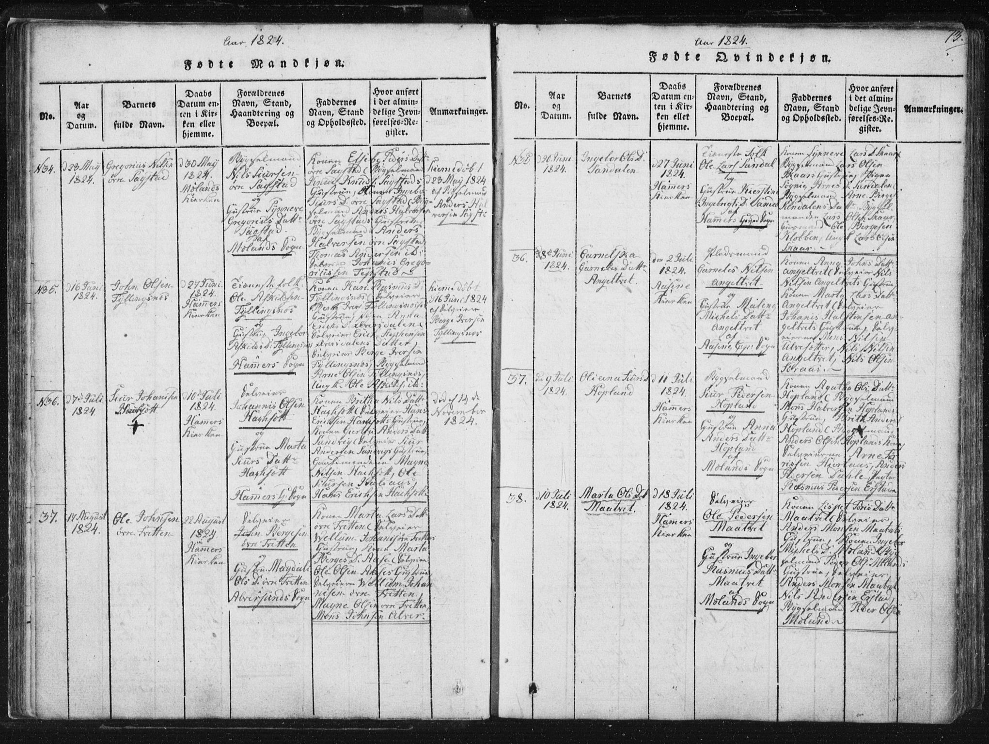 Hamre sokneprestembete, AV/SAB-A-75501/H/Ha/Haa/Haaa/L0010: Ministerialbok nr. A 10, 1816-1826, s. 73