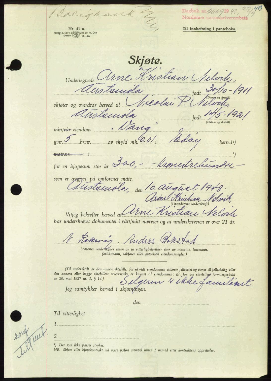 Nordmøre sorenskriveri, AV/SAT-A-4132/1/2/2Ca: Pantebok nr. A109, 1948-1948, Dagboknr: 2669/1948