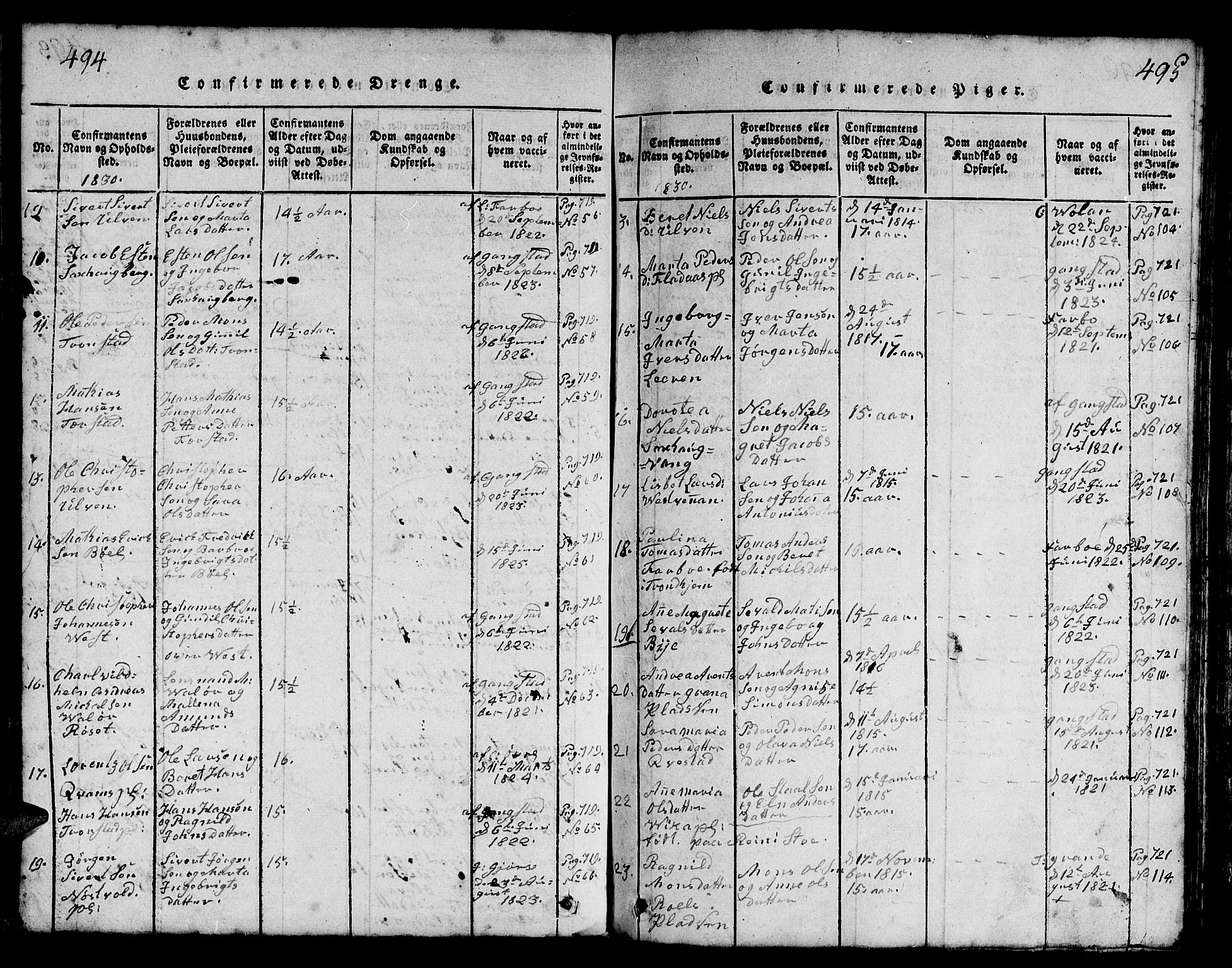 Ministerialprotokoller, klokkerbøker og fødselsregistre - Nord-Trøndelag, AV/SAT-A-1458/730/L0298: Klokkerbok nr. 730C01, 1816-1849, s. 494-495