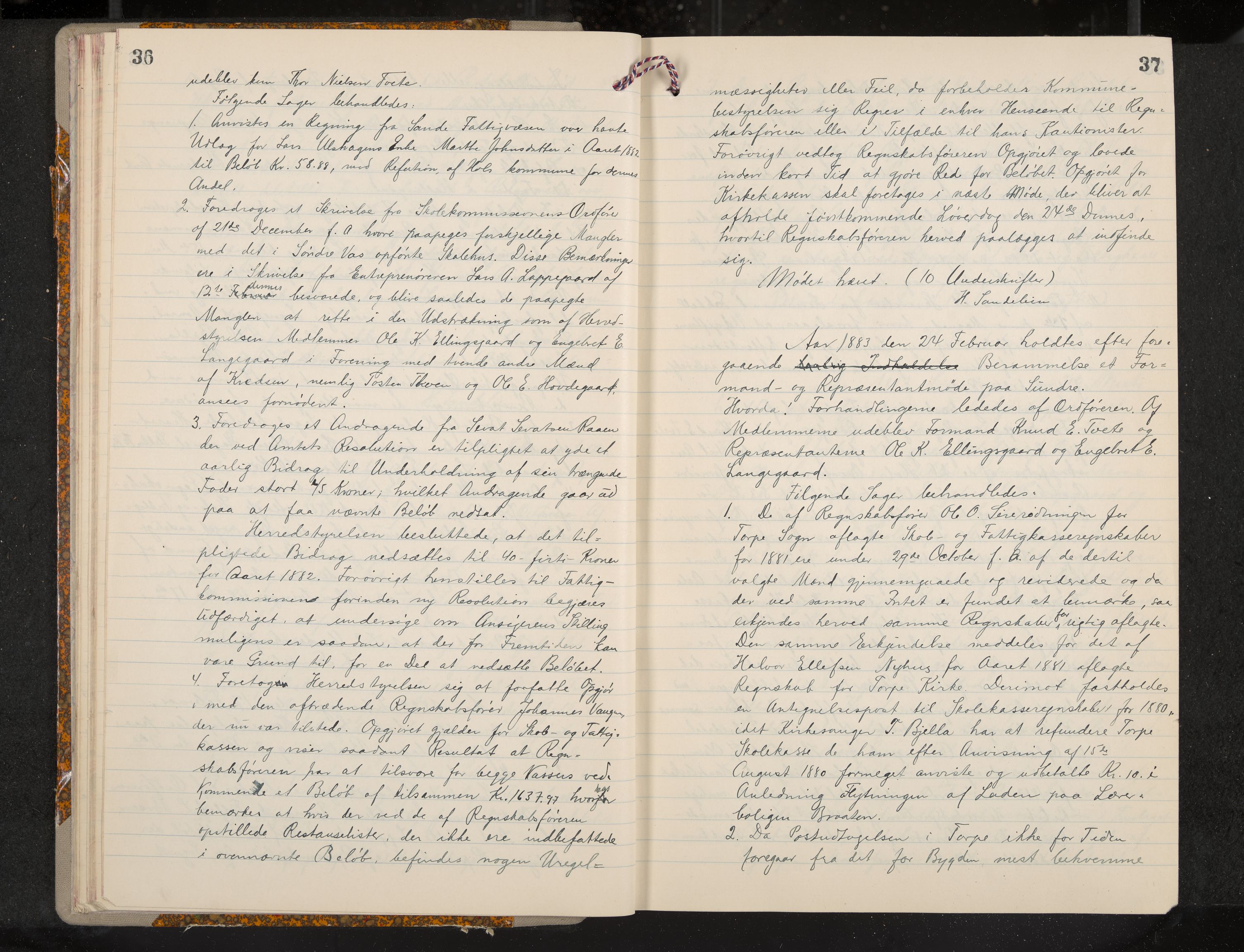 Ål formannskap og sentraladministrasjon, IKAK/0619021/A/Aa/L0004: Utskrift av møtebok, 1881-1901, s. 36-37