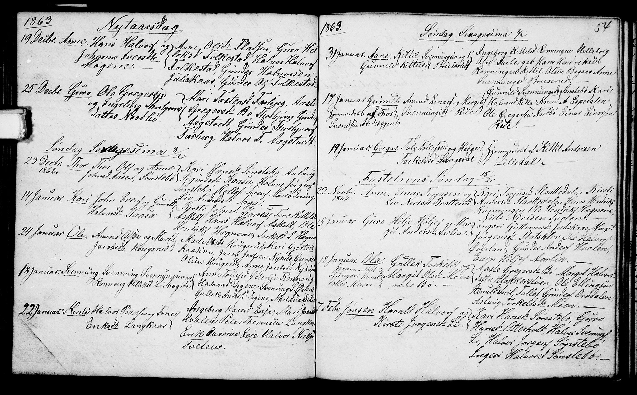 Bø kirkebøker, AV/SAKO-A-257/G/Ga/L0002: Klokkerbok nr. 2, 1853-1866, s. 54