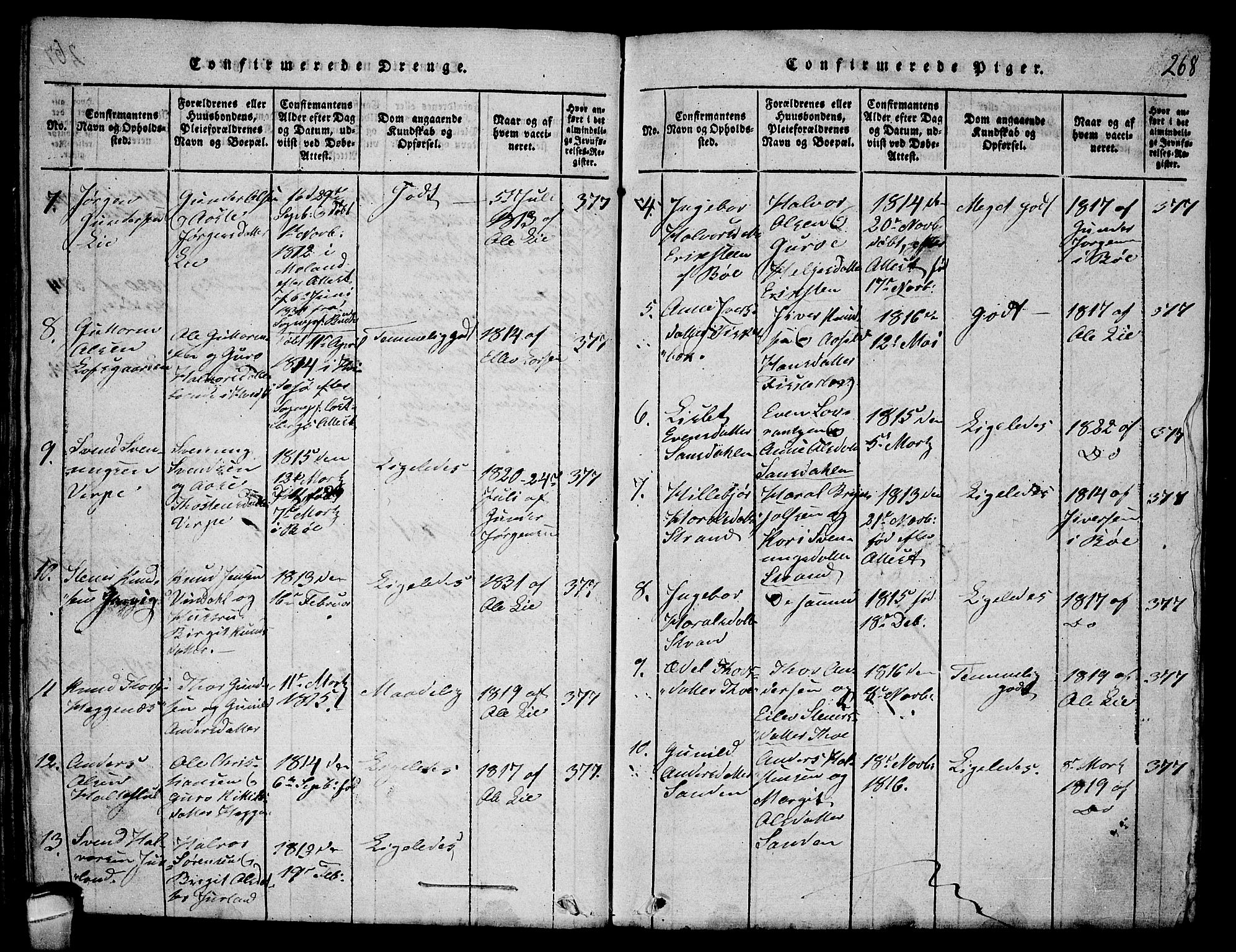 Seljord kirkebøker, AV/SAKO-A-20/F/Fa/L0010: Ministerialbok nr. I 10, 1815-1831, s. 268