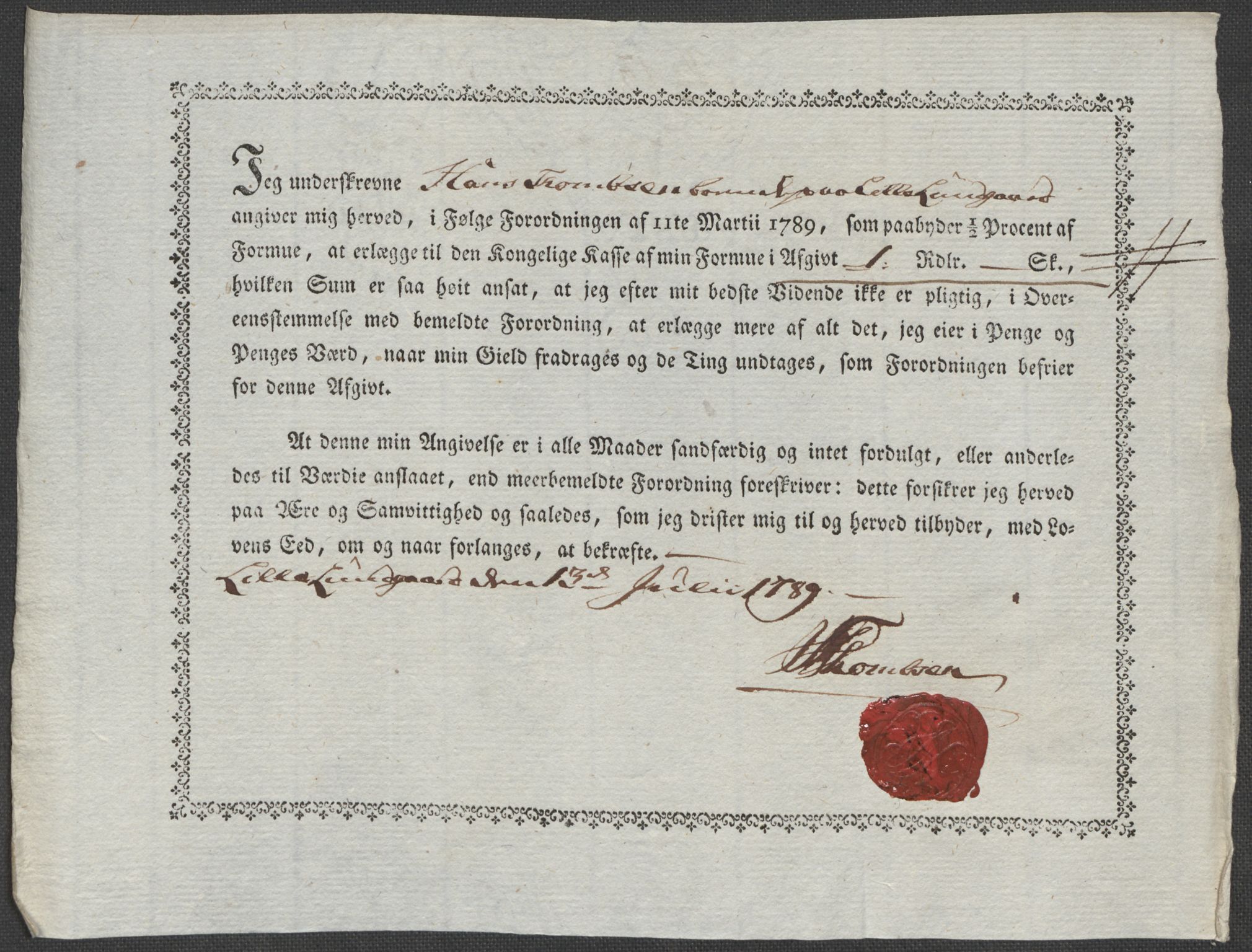 Rentekammeret inntil 1814, Reviderte regnskaper, Mindre regnskaper, AV/RA-EA-4068/Rf/Rfe/L0013: Hedmark fogderi, 1789, s. 362