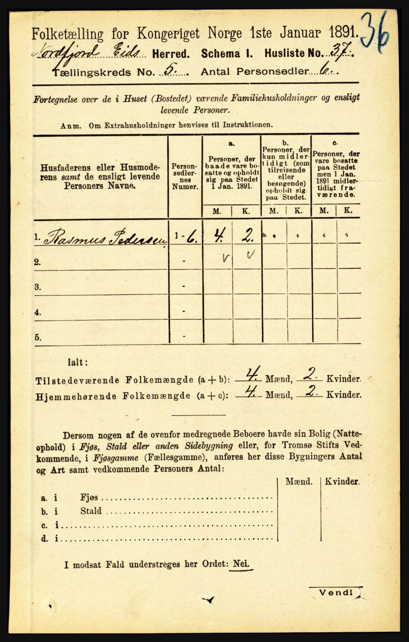 RA, Folketelling 1891 for 1443 Eid herred, 1891, s. 1142