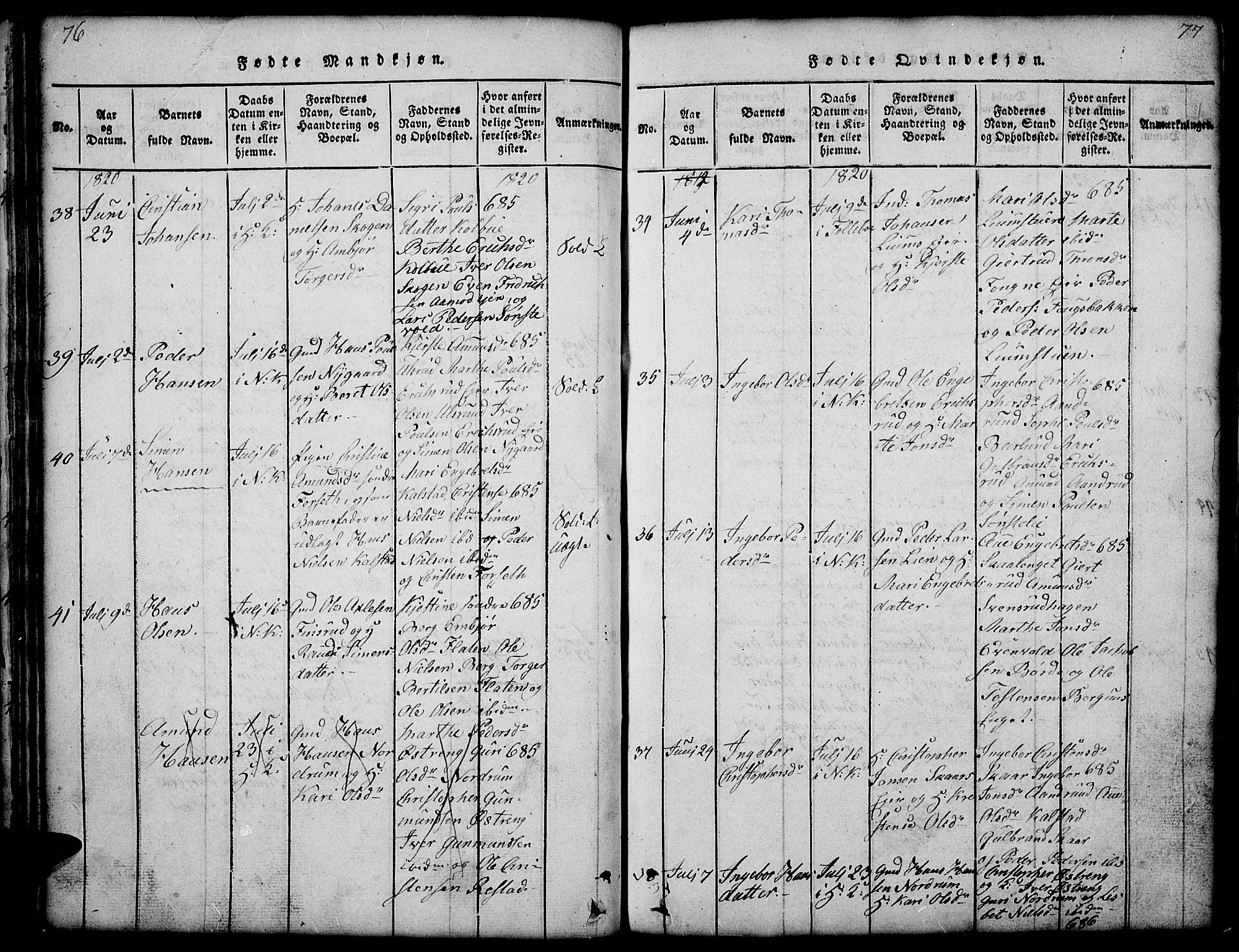 Gausdal prestekontor, AV/SAH-PREST-090/H/Ha/Hab/L0001: Klokkerbok nr. 1, 1817-1848, s. 76-77