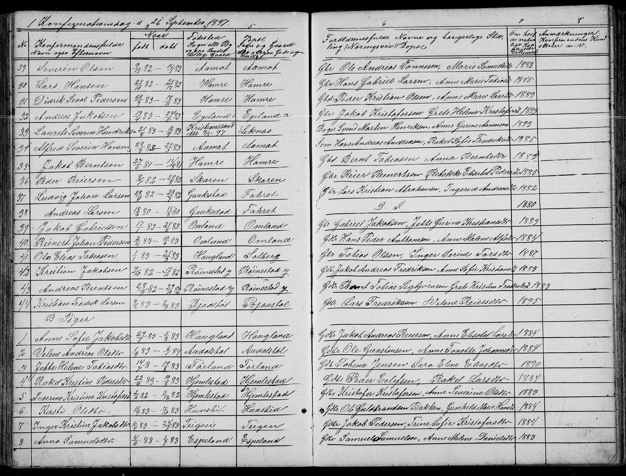 Kvinesdal sokneprestkontor, AV/SAK-1111-0026/F/Fb/Fbb/L0002: Klokkerbok nr. B 2, 1873-1897, s. 172