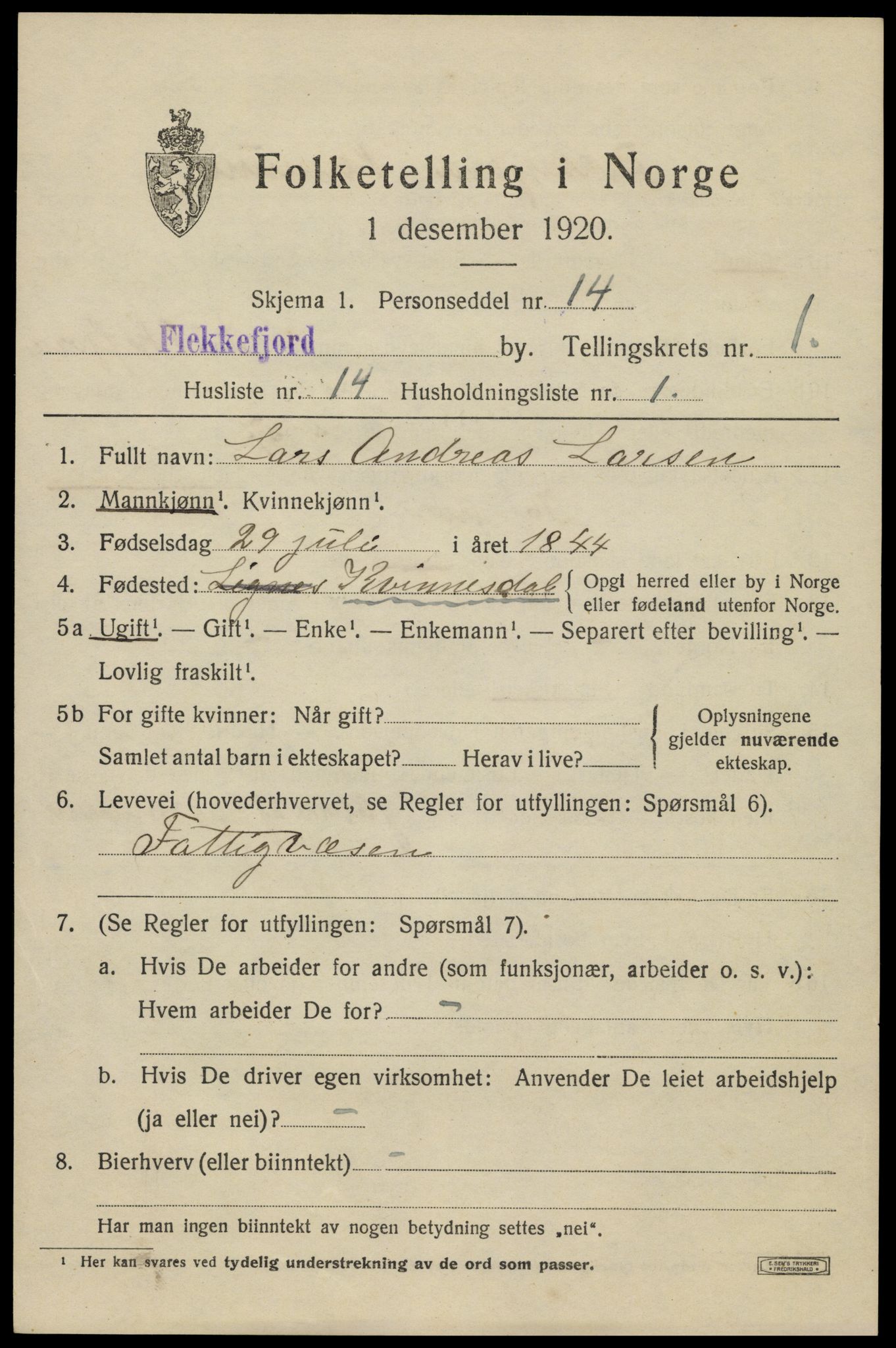 SAK, Folketelling 1920 for 1004 Flekkefjord kjøpstad, 1920, s. 2022
