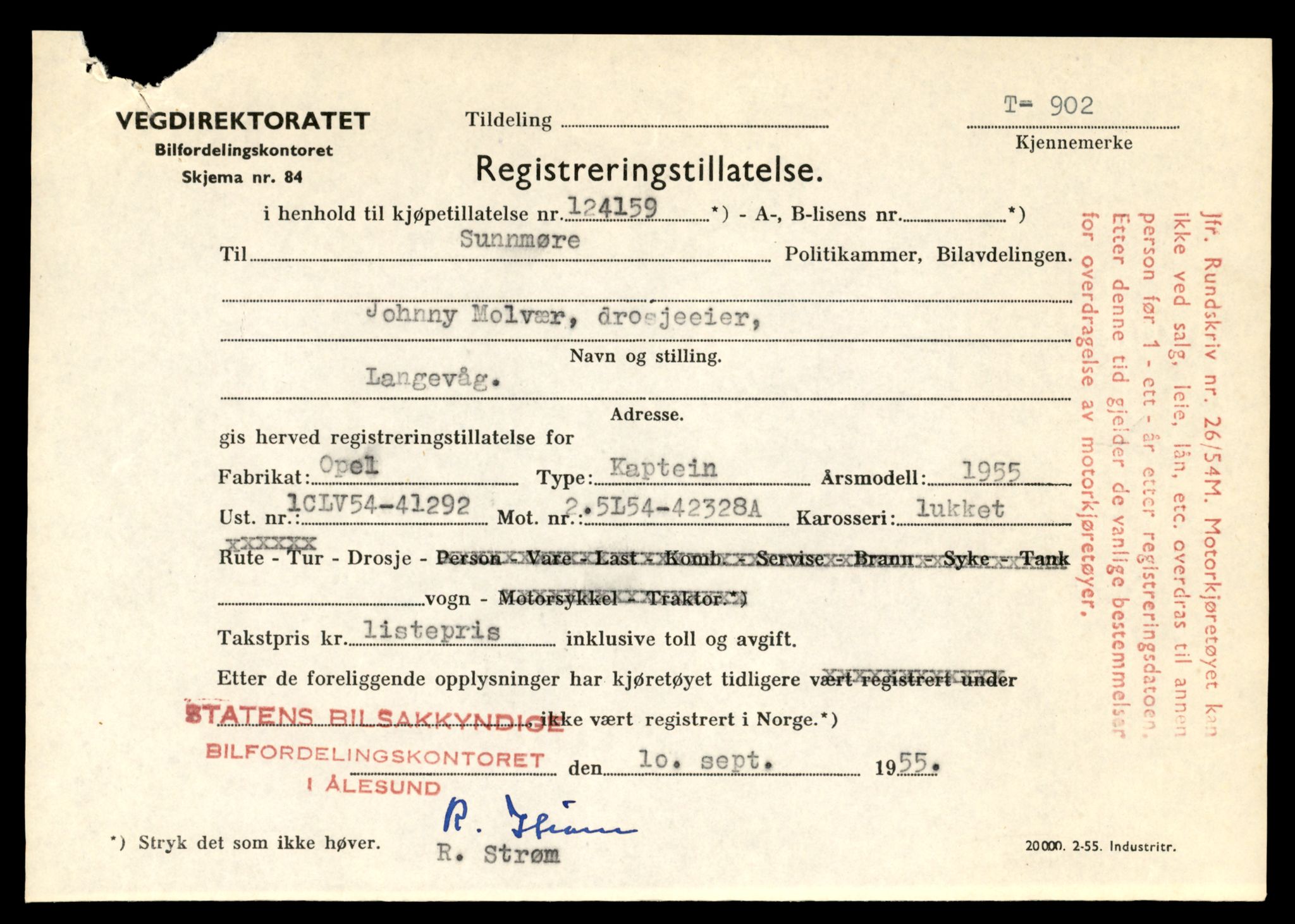 Møre og Romsdal vegkontor - Ålesund trafikkstasjon, SAT/A-4099/F/Fe/L0009: Registreringskort for kjøretøy T 896 - T 1049, 1927-1998, s. 959