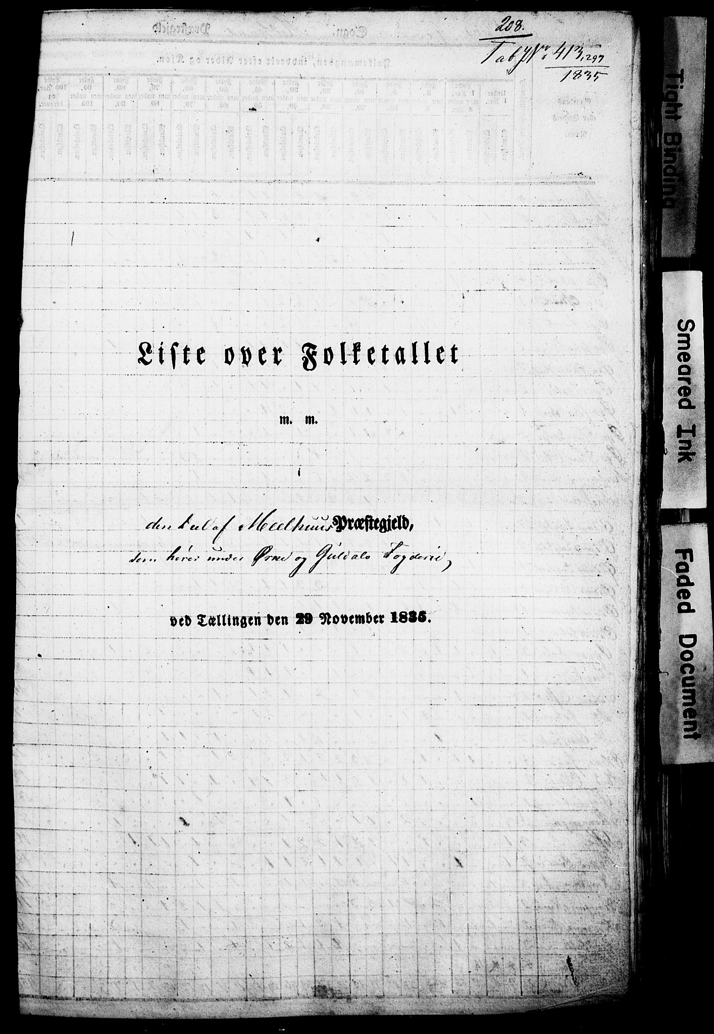 , Folketelling 1835 for 1653P Melhus prestegjeld, 1835, s. 1