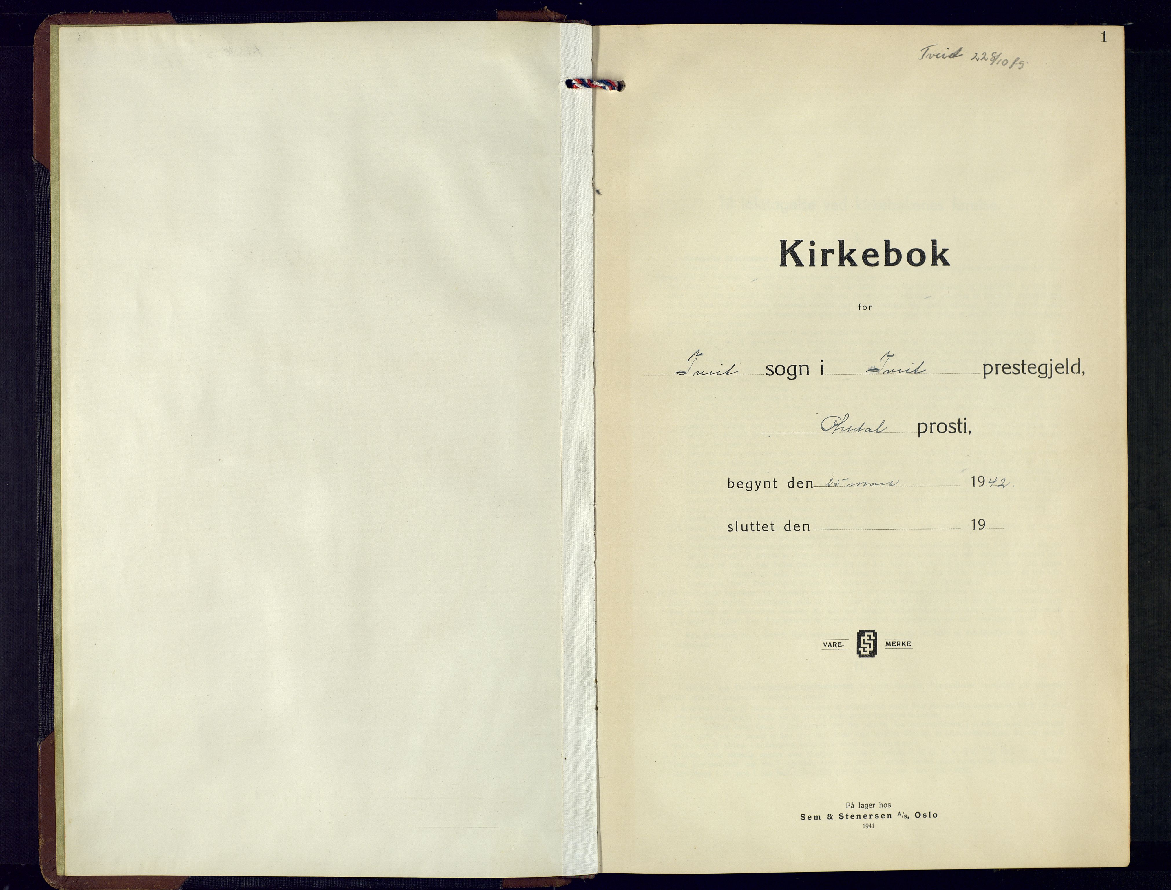 Tveit sokneprestkontor, SAK/1111-0043/F/Fb/L0006: Klokkerbok nr. B-6, 1941-1962, s. 1