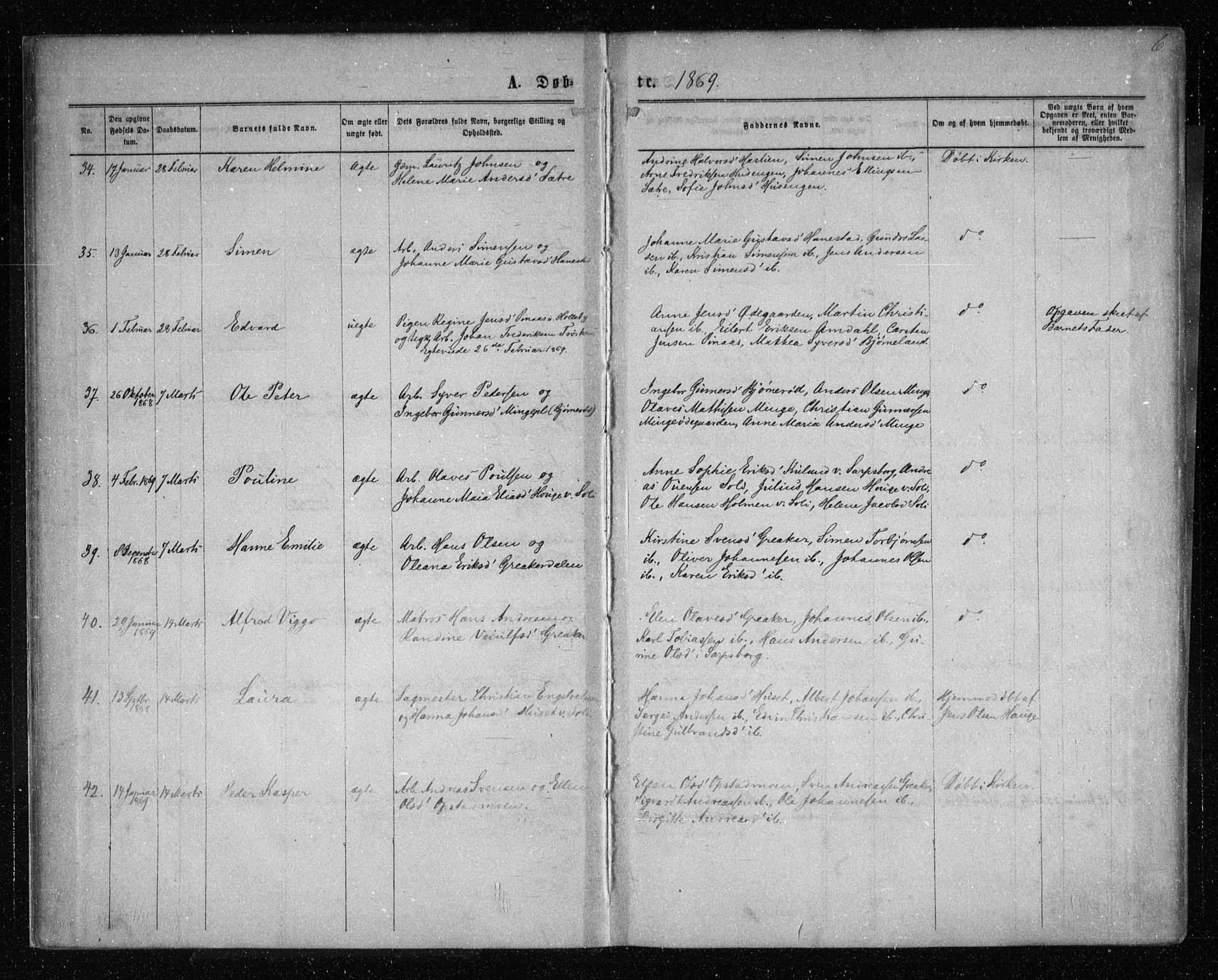 Tune prestekontor Kirkebøker, AV/SAO-A-2007/F/Fa/L0015: Ministerialbok nr. 15, 1869-1873, s. 6