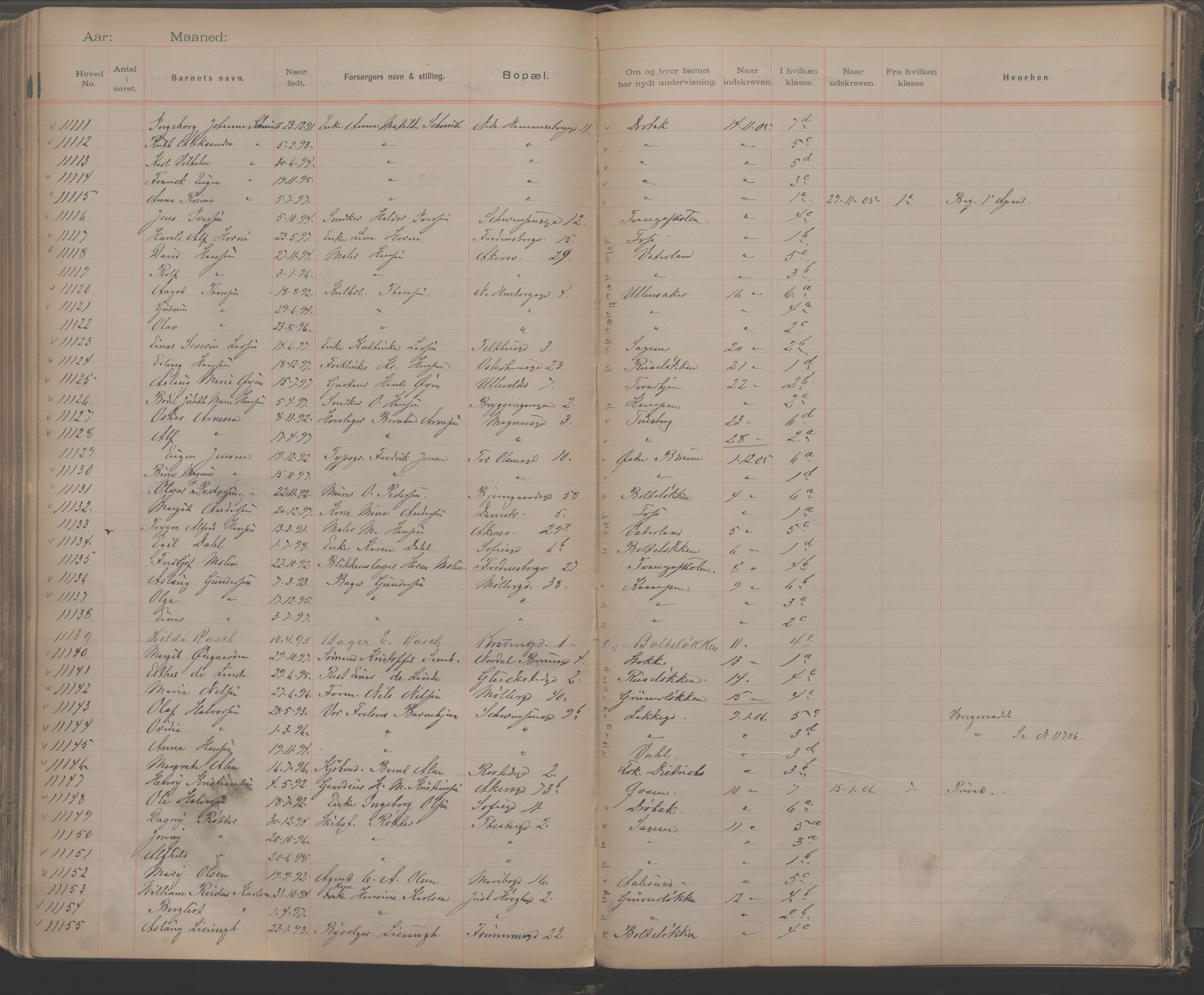 Møllergata skole, OBA/A-20129/F/Fa/L0001: Ut-/innskrivningsprotokoll, 1889-1907, s. 253