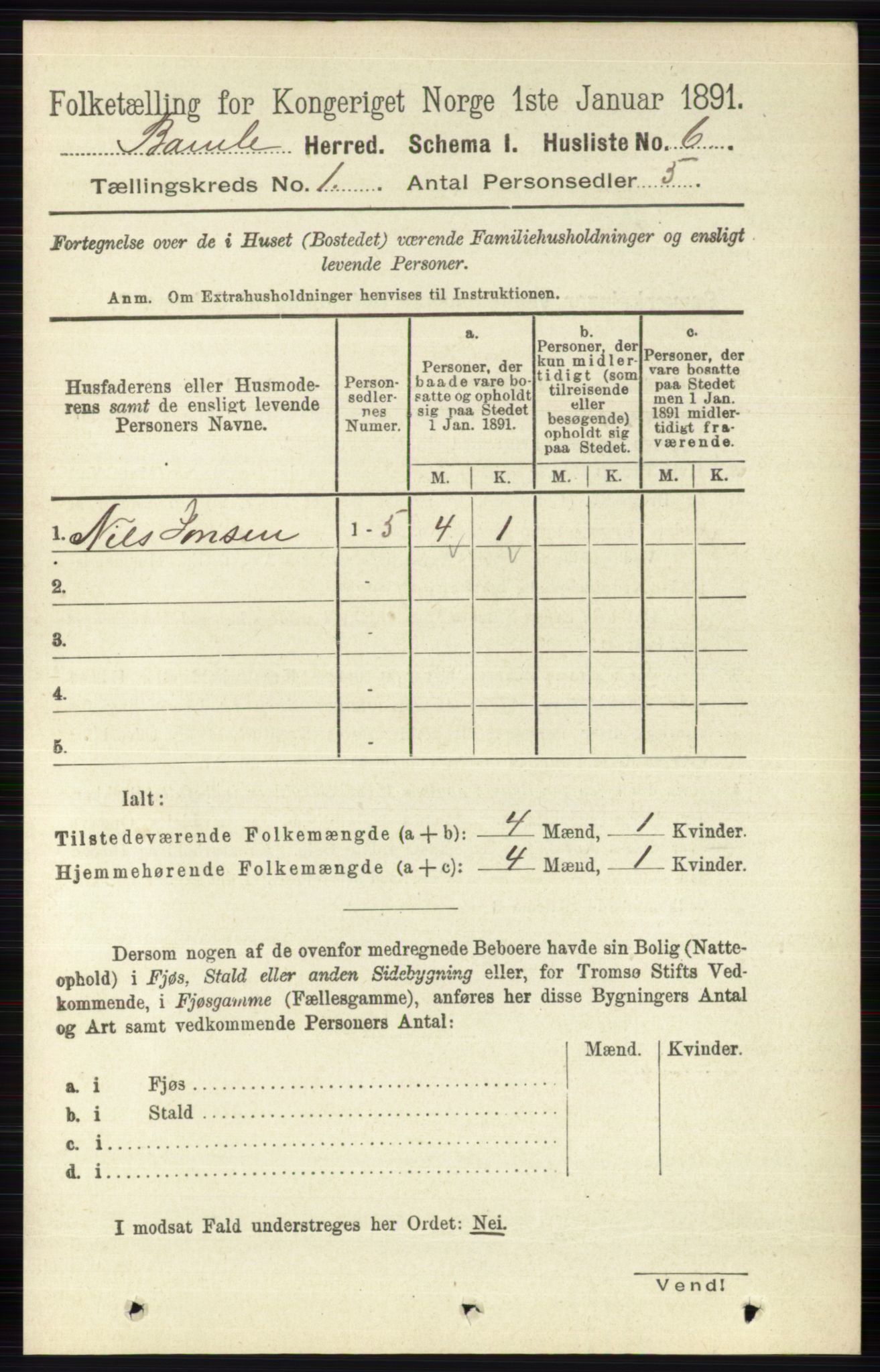 RA, Folketelling 1891 for 0814 Bamble herred, 1891, s. 39