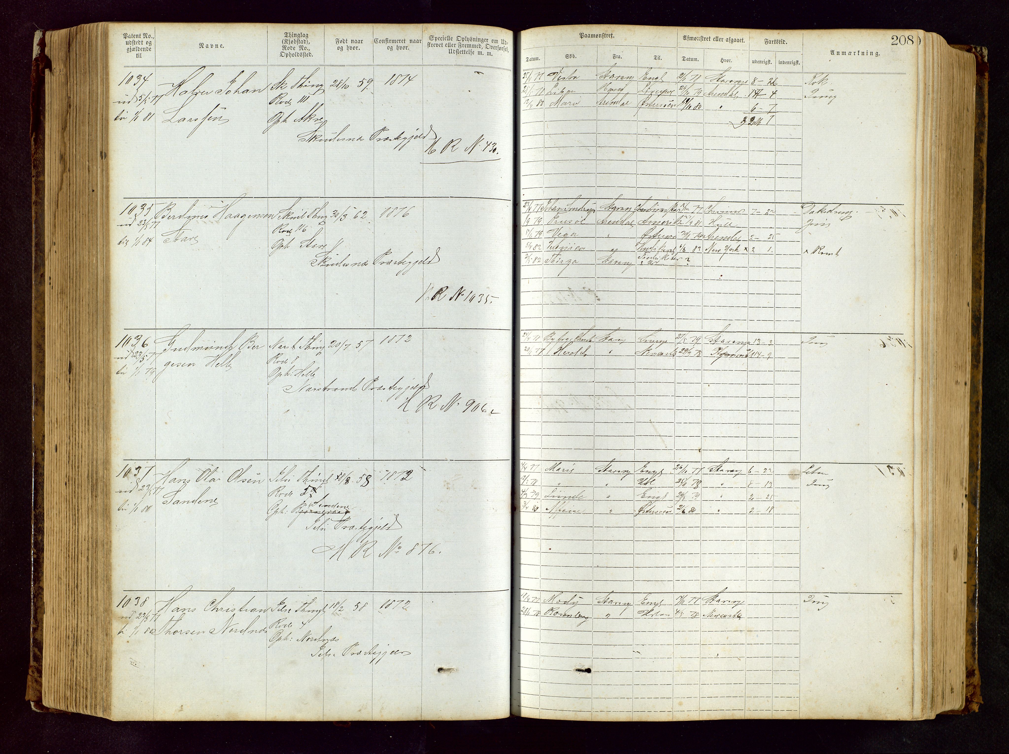 Haugesund sjømannskontor, AV/SAST-A-102007/F/Ff/L0002: Sjøfartsrulle Skudenes krets nr. 1-2719, 1868-1948, s. 208