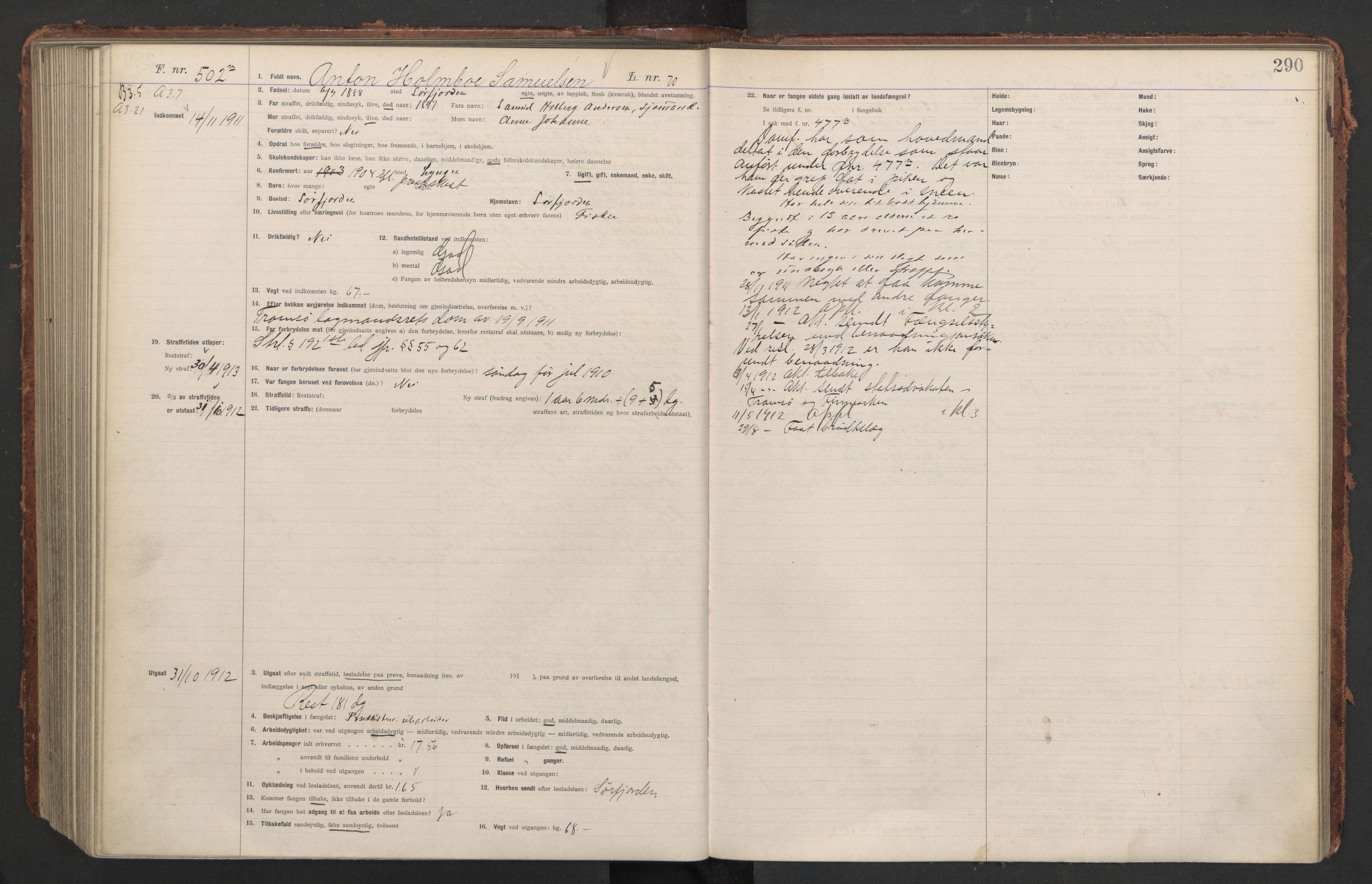 Botsfengslet, AV/RA-S-1539/D/Db/Dbb/L0044: 213n - 553n, 1910-1912, s. 290
