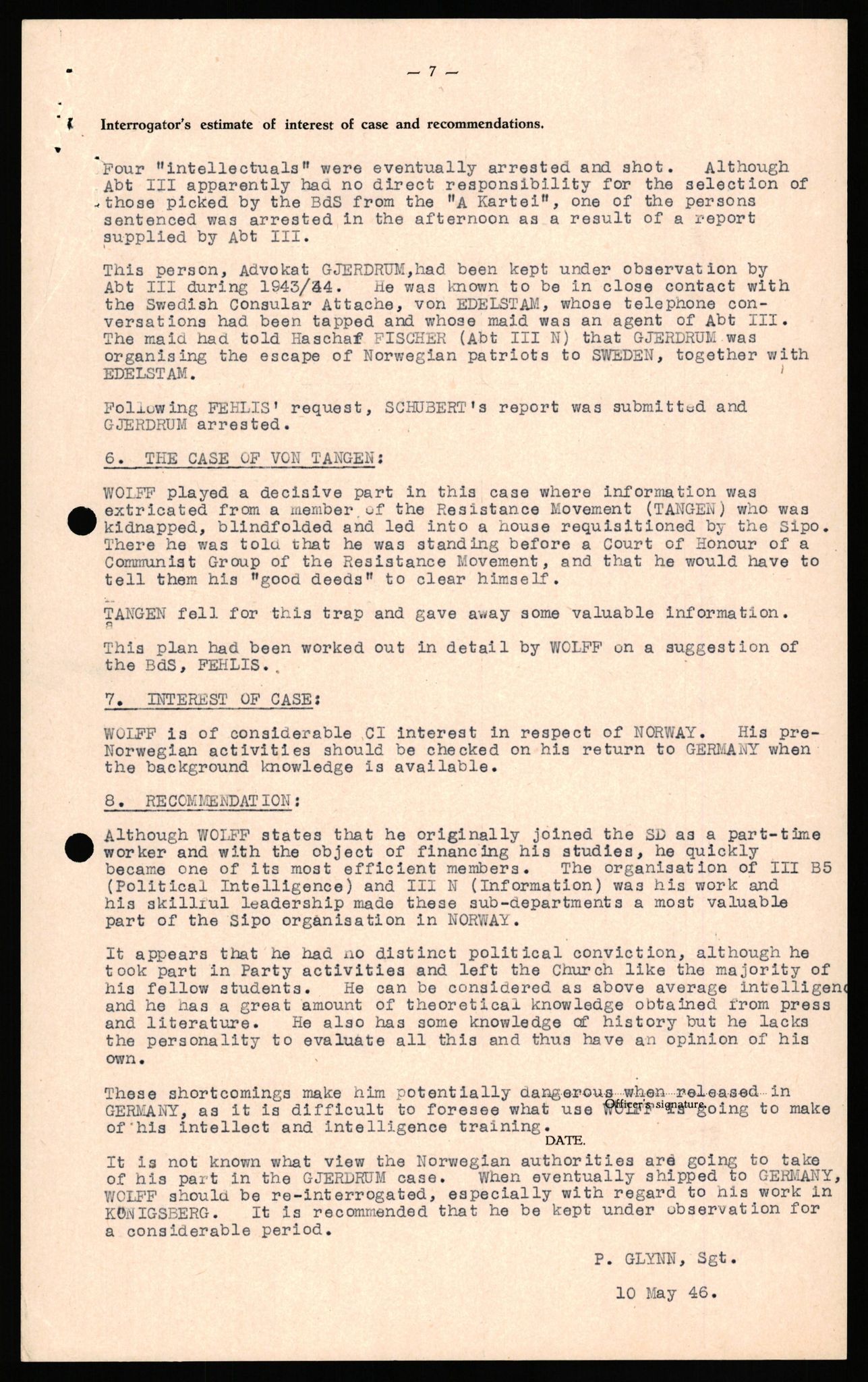 Forsvaret, Forsvarets overkommando II, AV/RA-RAFA-3915/D/Db/L0036: CI Questionaires. Tyske okkupasjonsstyrker i Norge. Tyskere., 1945-1946, s. 427