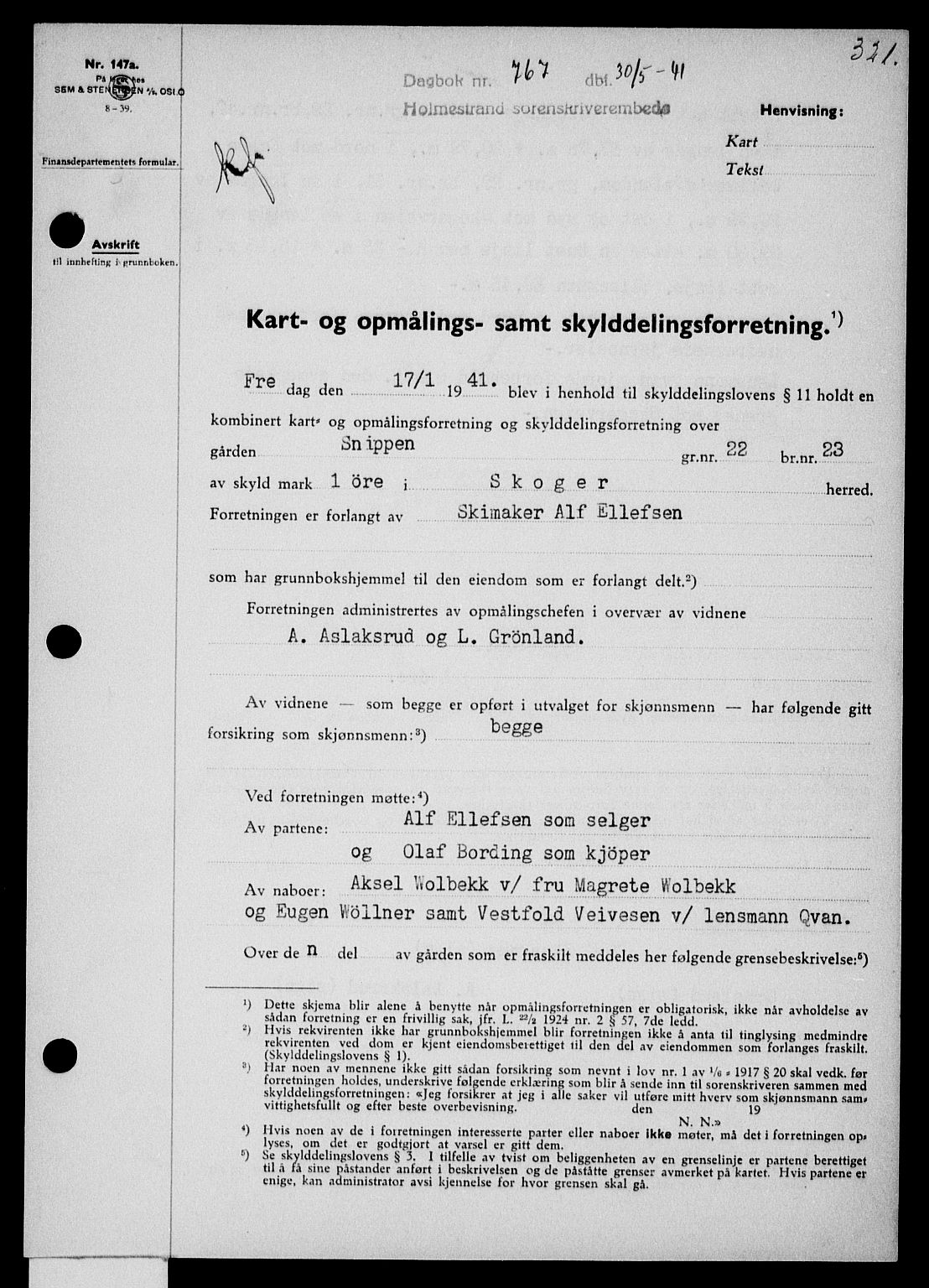 Holmestrand sorenskriveri, SAKO/A-67/G/Ga/Gaa/L0053: Pantebok nr. A-53, 1941-1941, Dagboknr: 767/1941