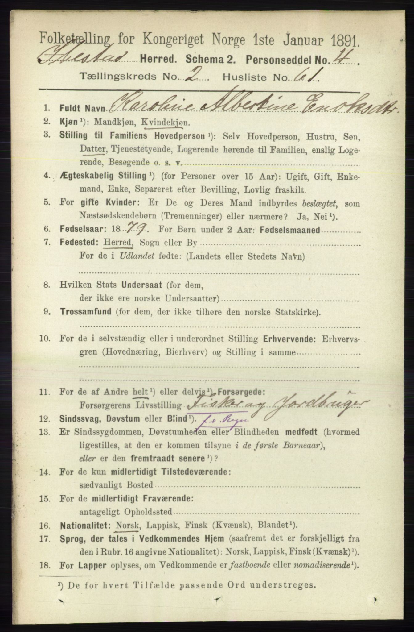 RA, Folketelling 1891 for 1917 Ibestad herred, 1891, s. 1238