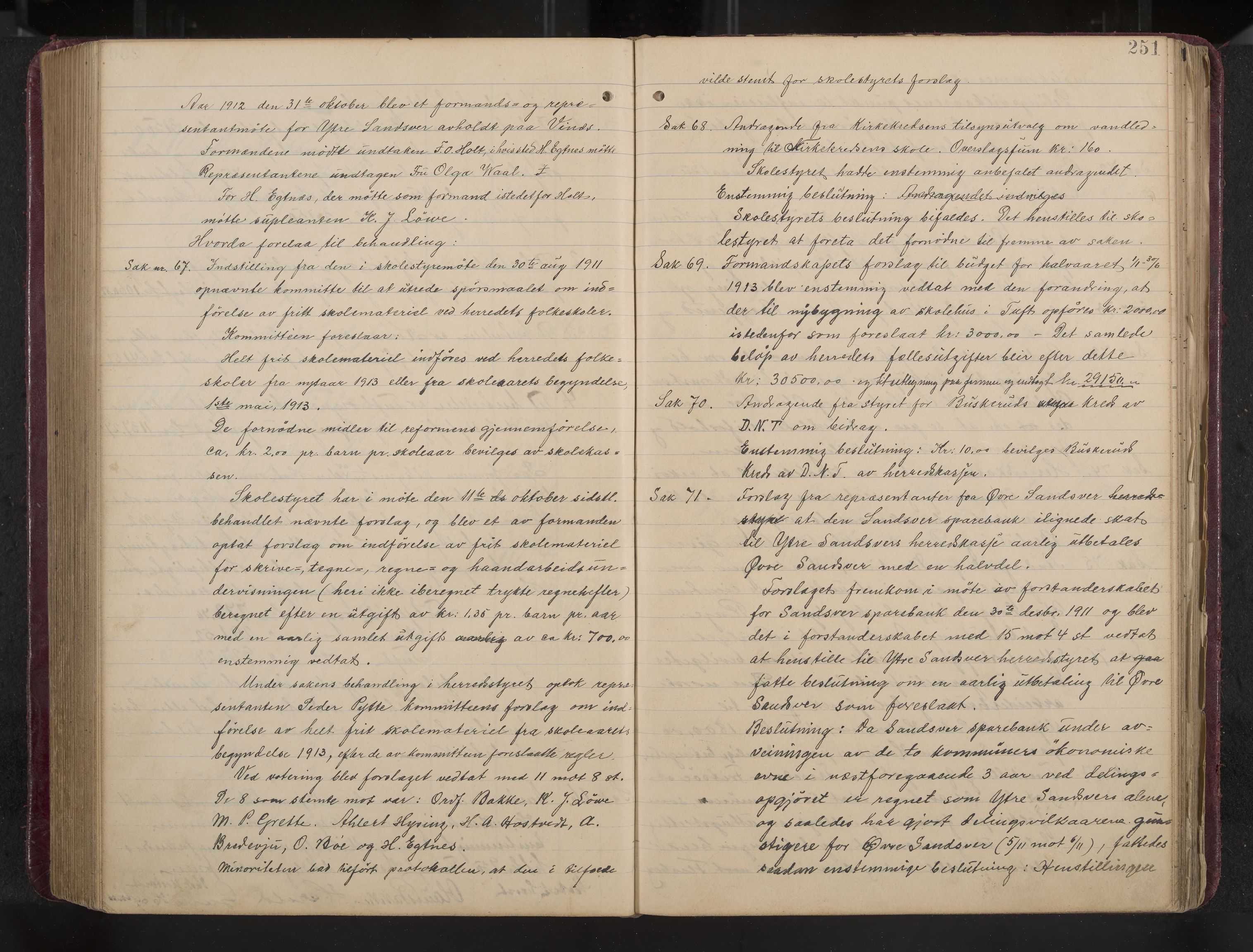 Ytre Sandsvær formannskap og sentraladministrasjon, IKAK/0629021/A/Aa/L0001: Møtebok med register, 1902-1919, s. 251