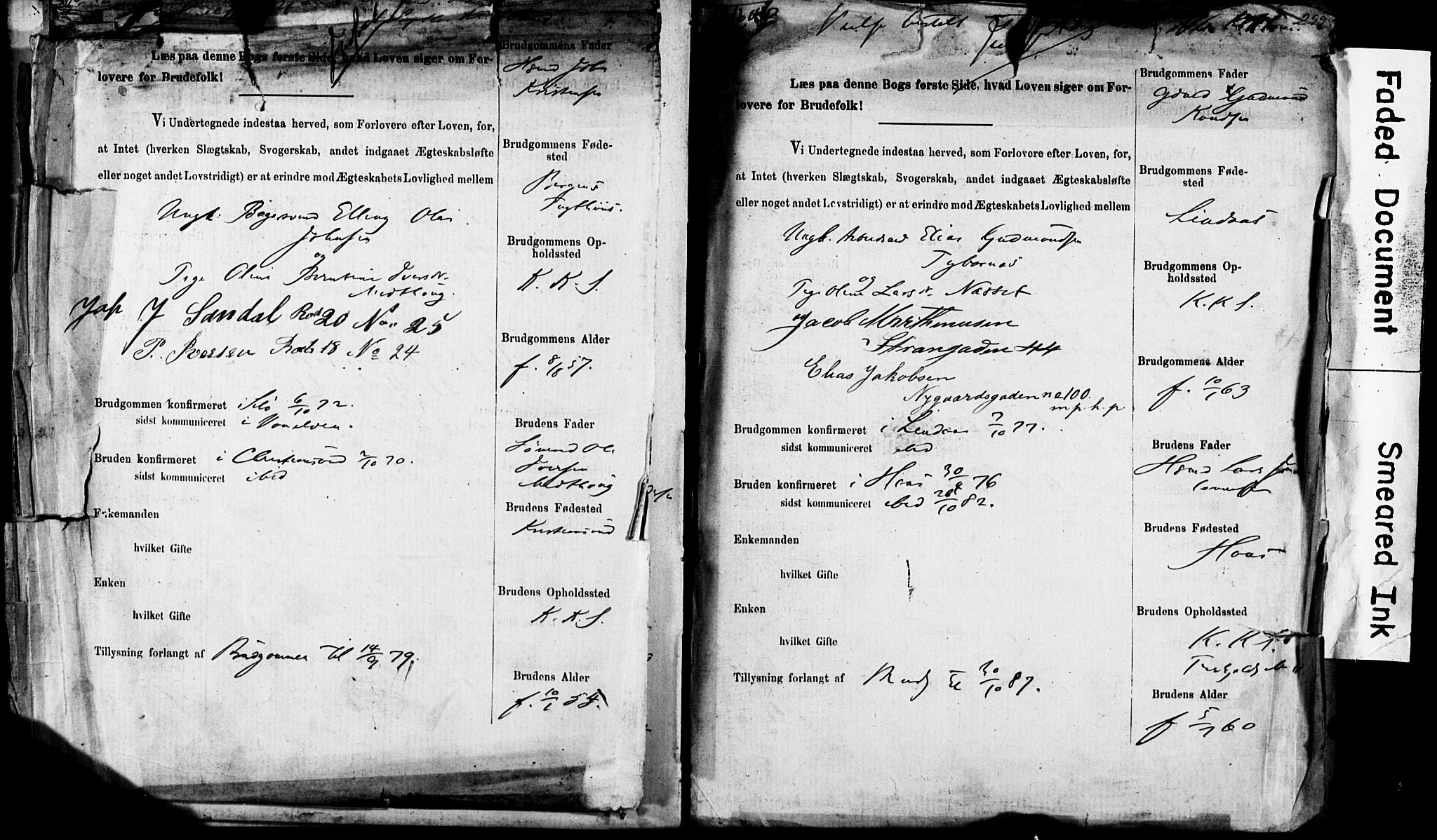 Korskirken sokneprestembete, AV/SAB-A-76101: Forlovererklæringer nr. II.5.5, 1878-1889, s. 299