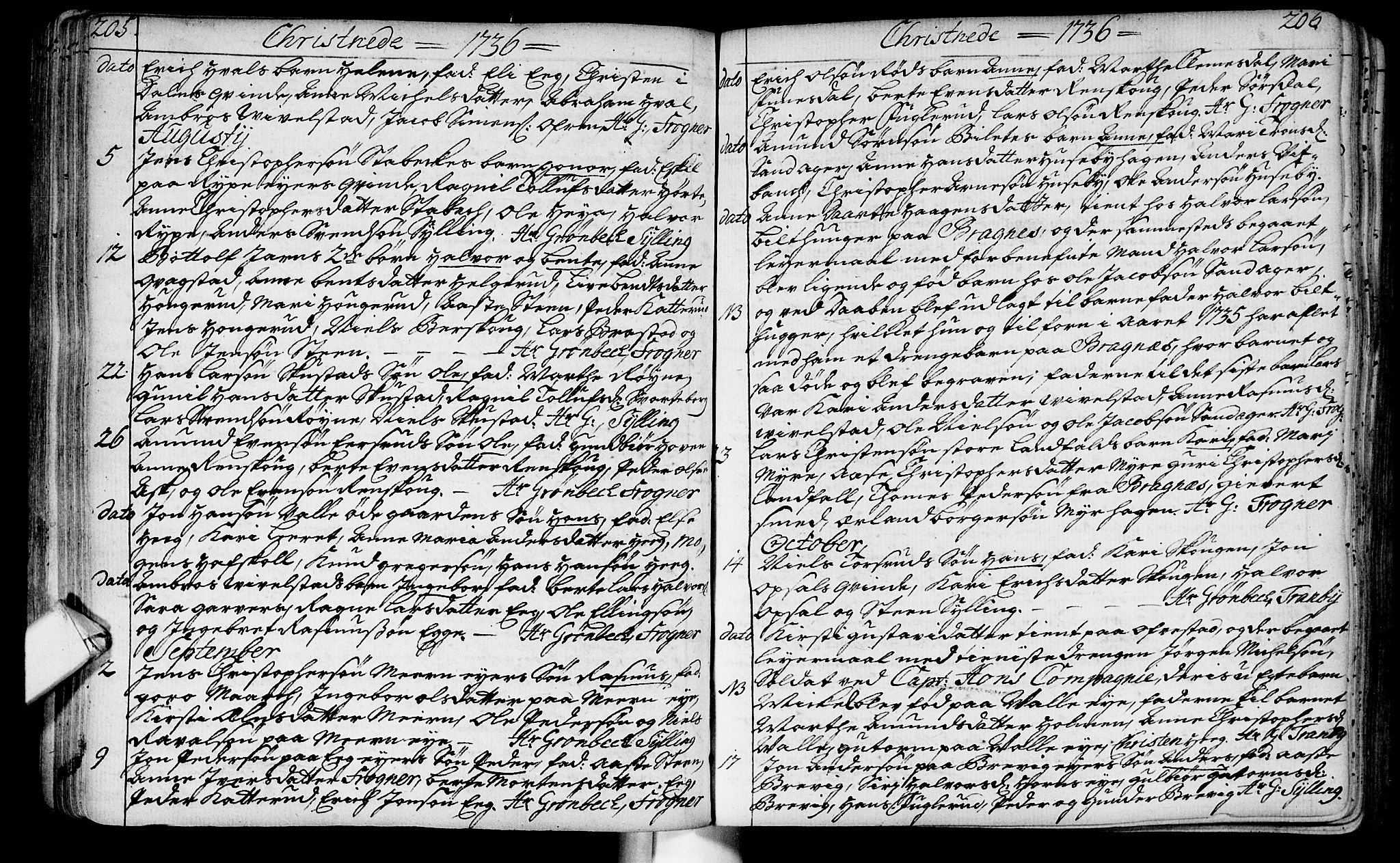 Lier kirkebøker, AV/SAKO-A-230/F/Fa/L0003: Ministerialbok nr. I 3, 1727-1748, s. 205-206