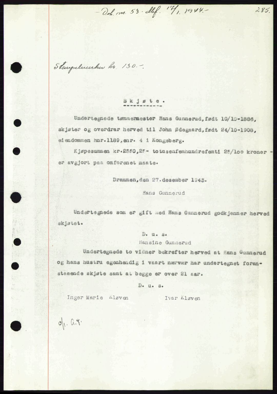 Numedal og Sandsvær sorenskriveri, SAKO/A-128/G/Ga/Gaa/L0055: Pantebok nr. A7, 1943-1944, Dagboknr: 53/1944