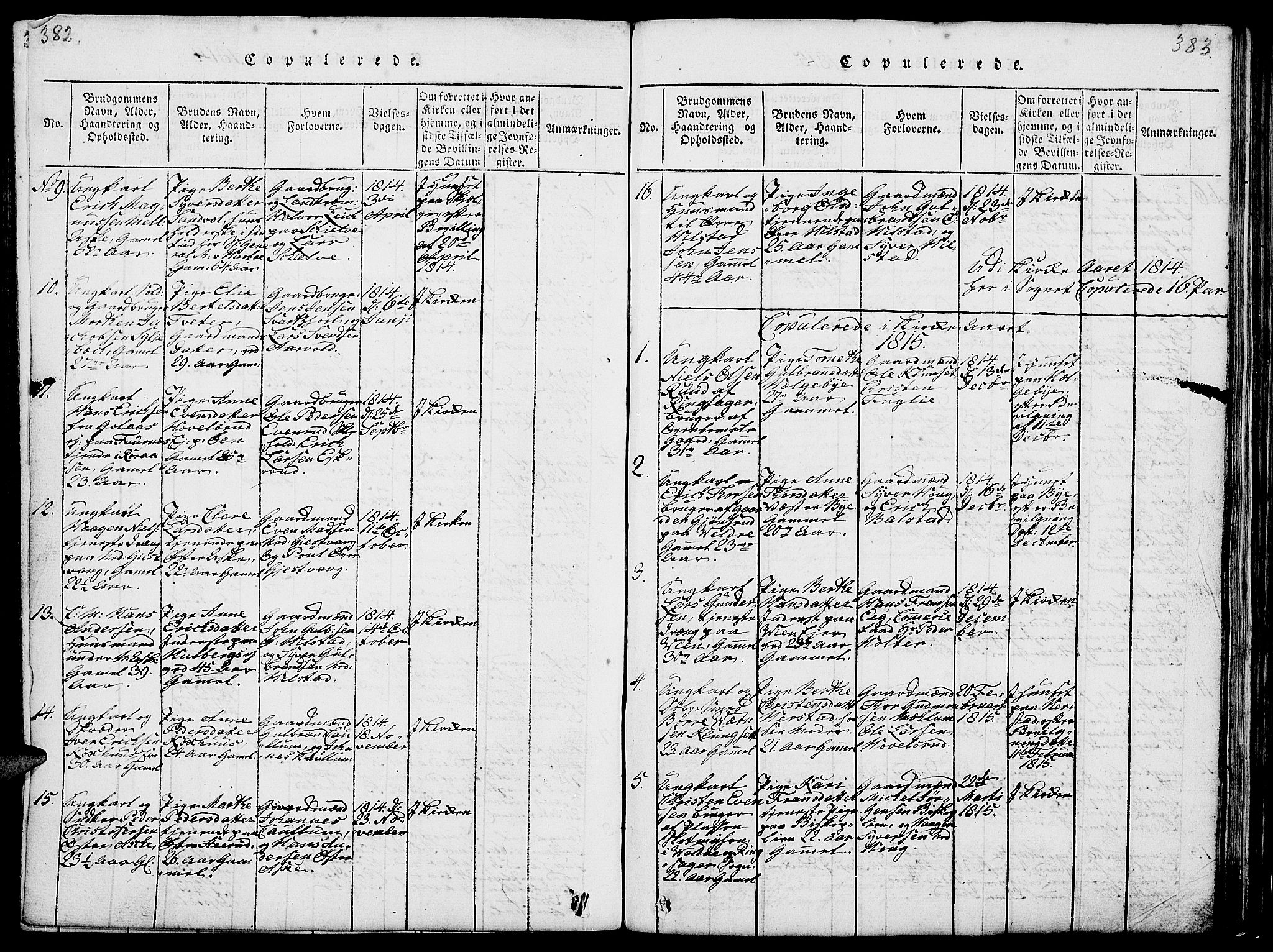 Nes prestekontor, Hedmark, SAH/PREST-020/L/La/L0003: Klokkerbok nr. 3, 1814-1831, s. 382-383