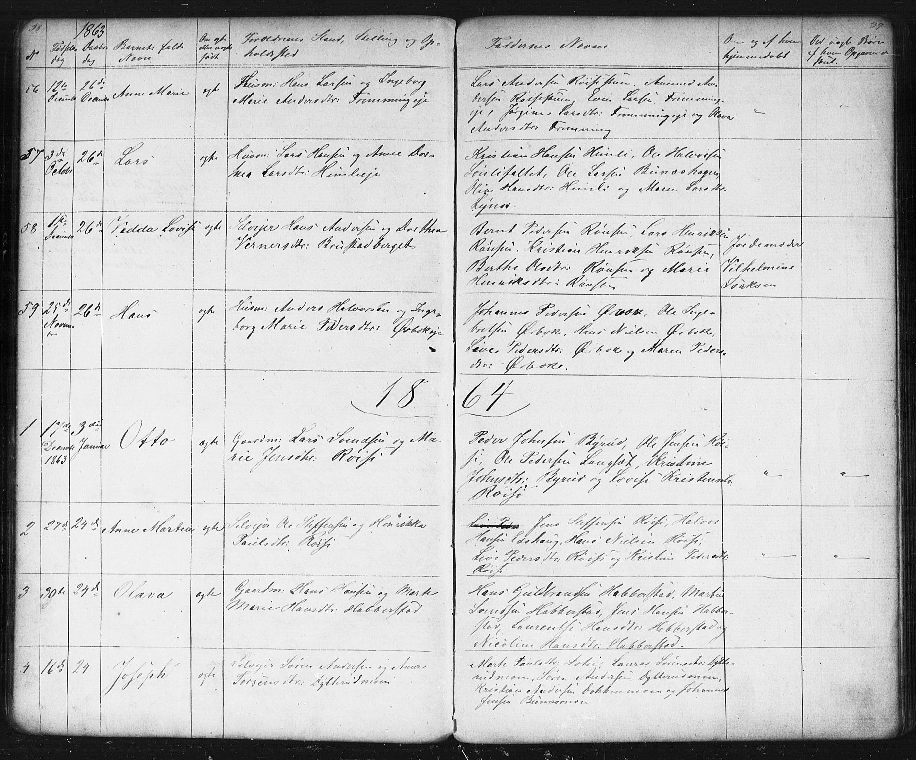 Eidsvoll prestekontor Kirkebøker, SAO/A-10888/G/Gb/L0001: Klokkerbok nr. II 1, 1861-1877, s. 38-39