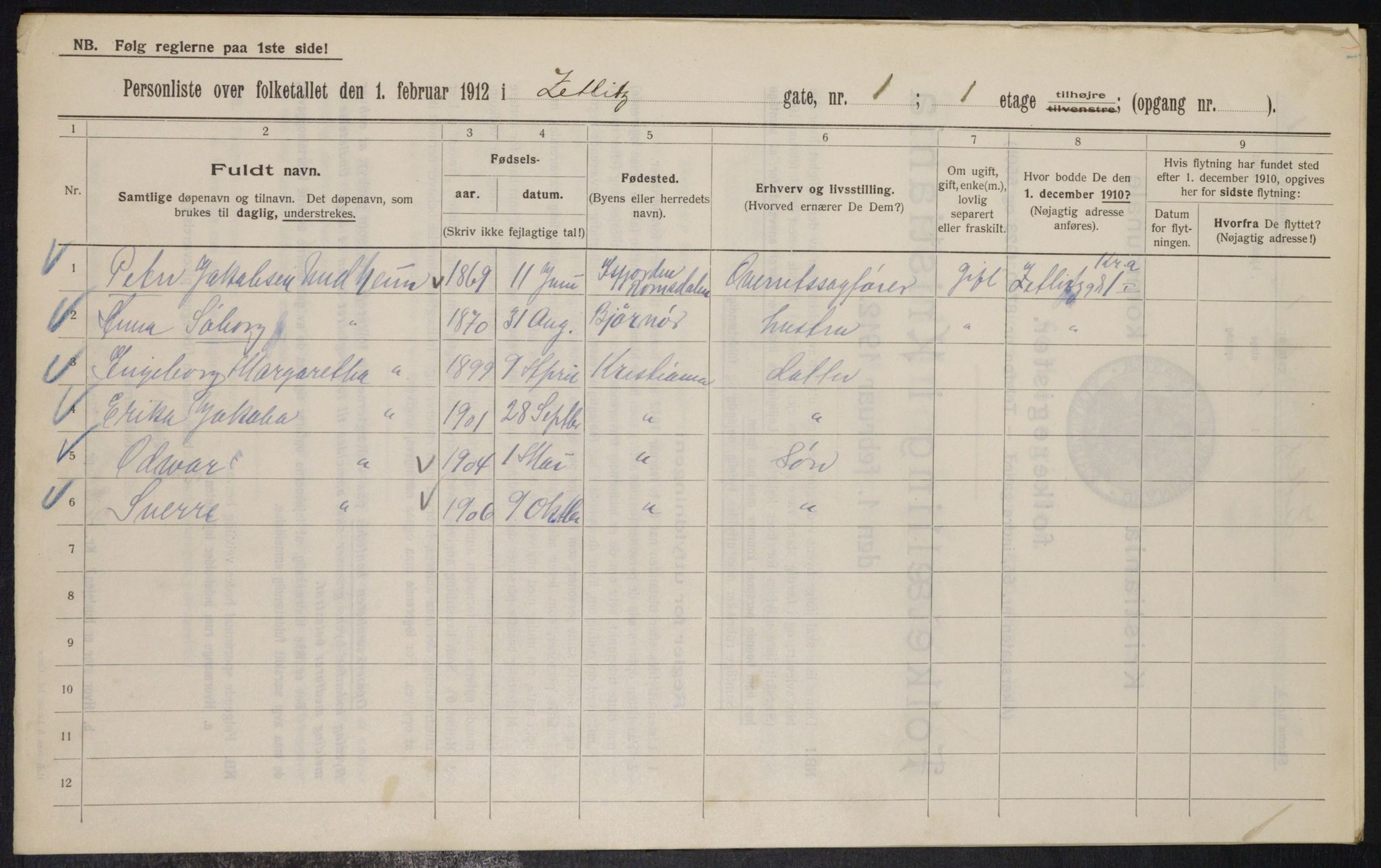 OBA, Kommunal folketelling 1.2.1912 for Kristiania, 1912, s. 128580