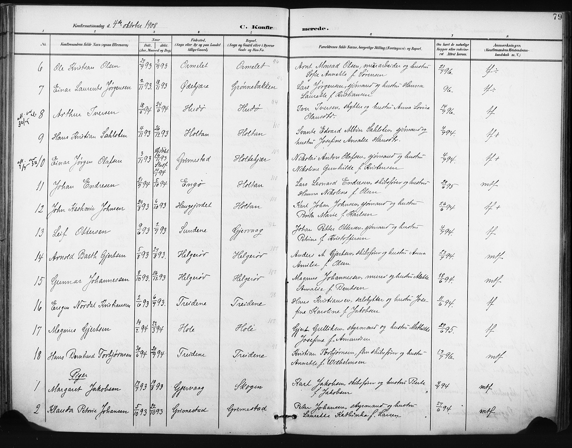Tjøme kirkebøker, AV/SAKO-A-328/F/Fa/L0005: Ministerialbok nr. I 5, 1901-1909, s. 79