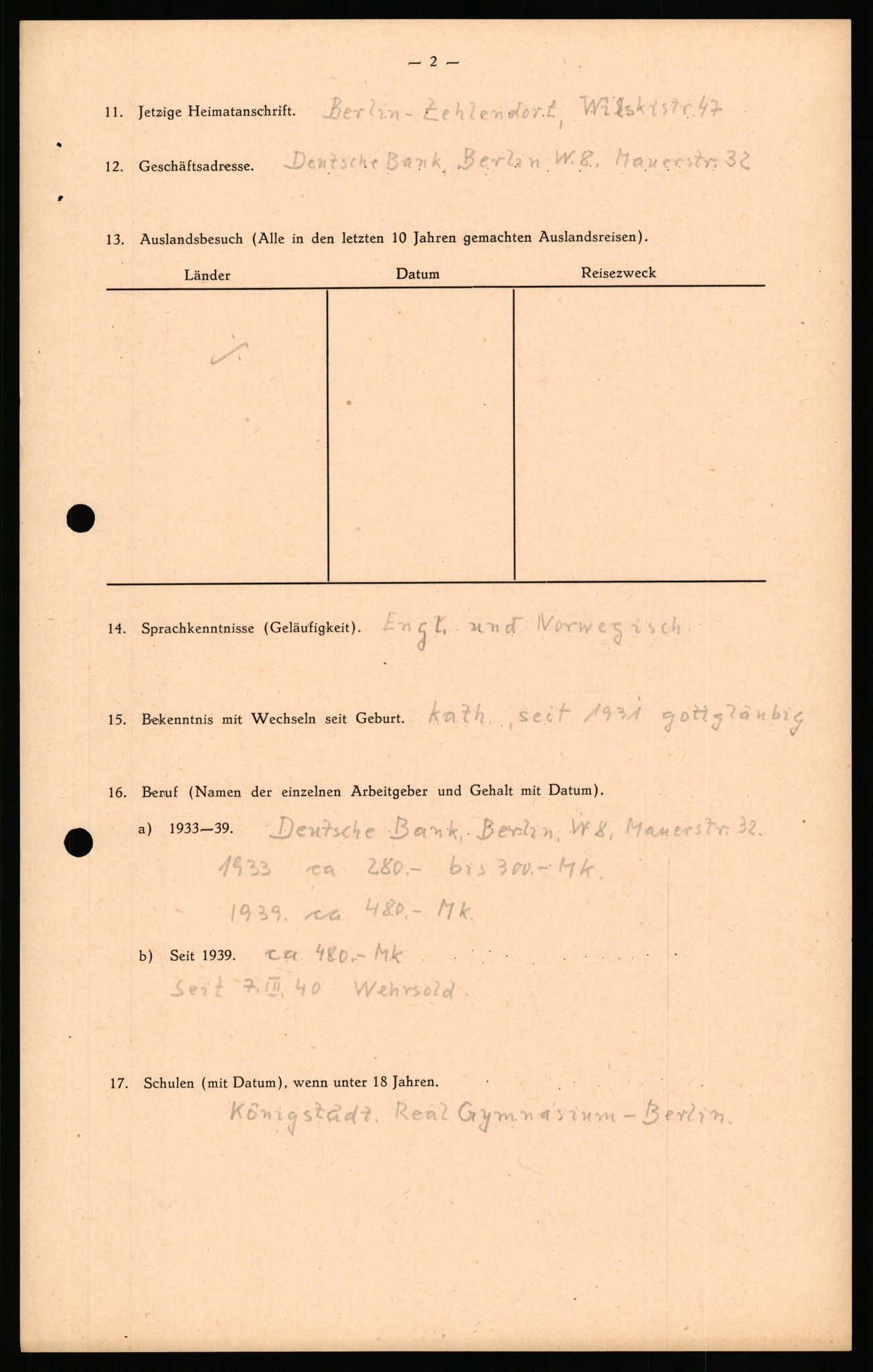 Forsvaret, Forsvarets overkommando II, AV/RA-RAFA-3915/D/Db/L0034: CI Questionaires. Tyske okkupasjonsstyrker i Norge. Tyskere., 1945-1946, s. 161