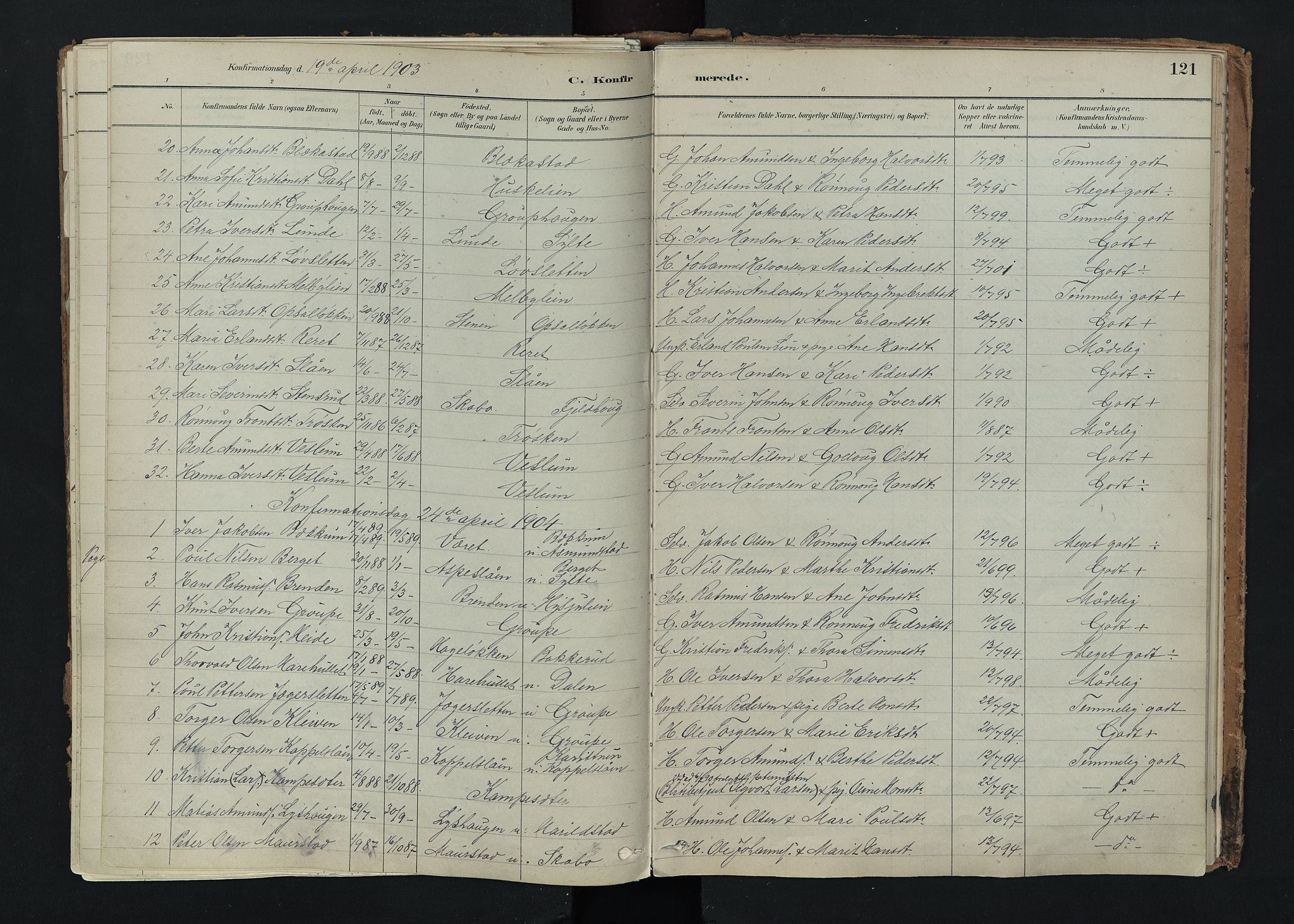 Nord-Fron prestekontor, AV/SAH-PREST-080/H/Ha/Haa/L0005: Ministerialbok nr. 5, 1884-1914, s. 121