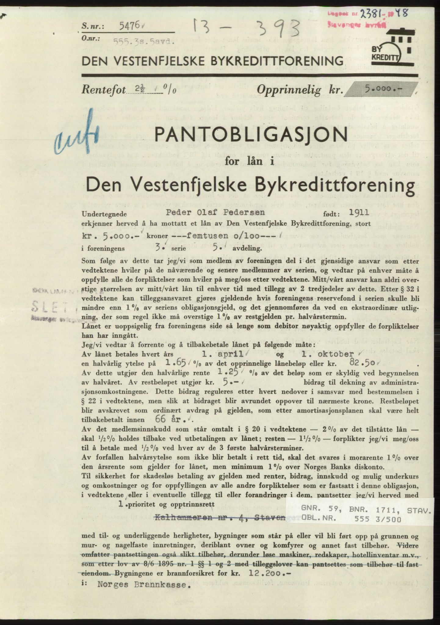 Stavanger byrett, SAST/A-100455/002/G/Gb/L0032: Pantebok, 1947-1950, Dagboknr: 2381/1948