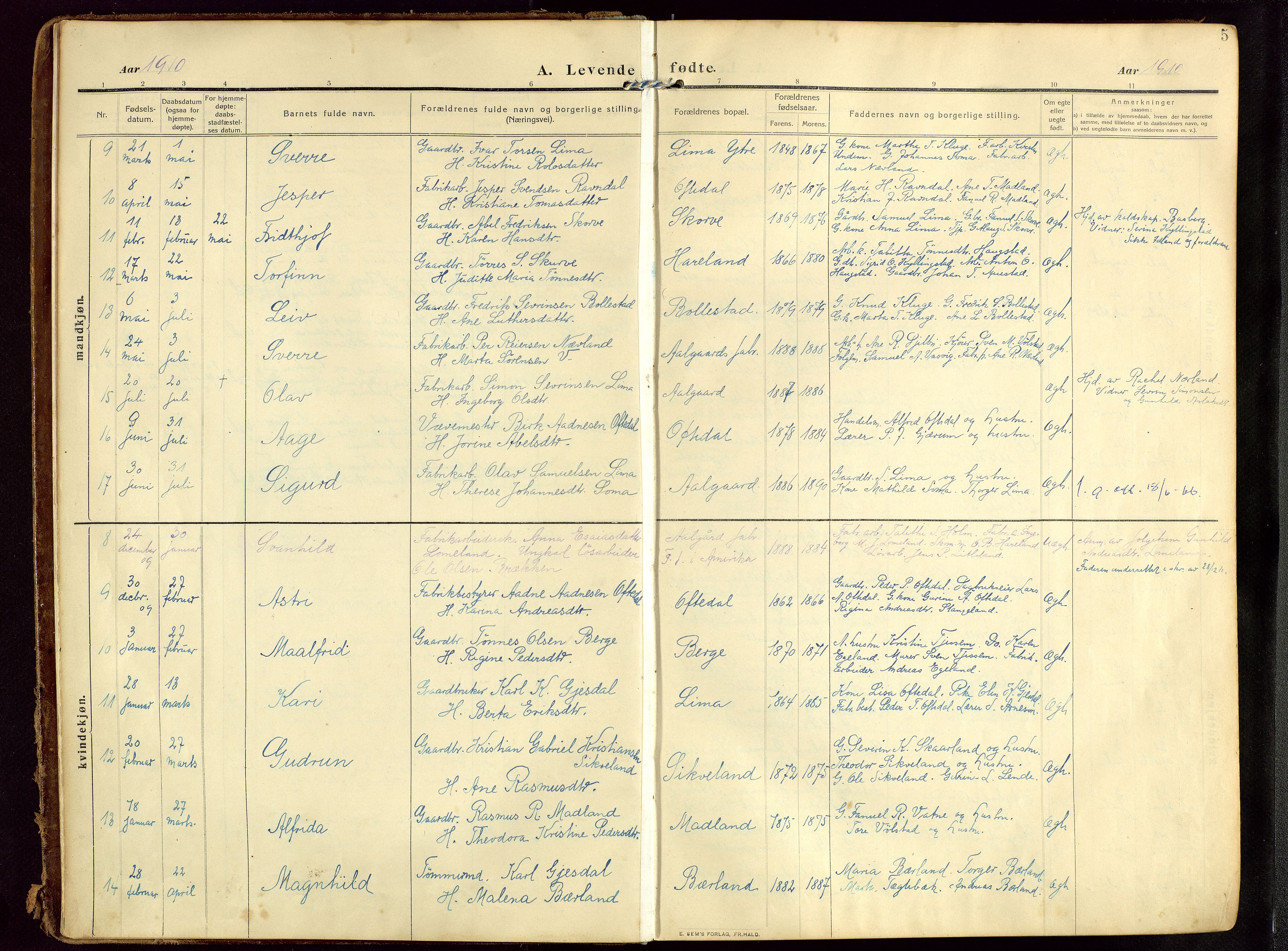 Lye sokneprestkontor, SAST/A-101794/002/B/L0001: Ministerialbok nr. A 13, 1910-1925, s. 5