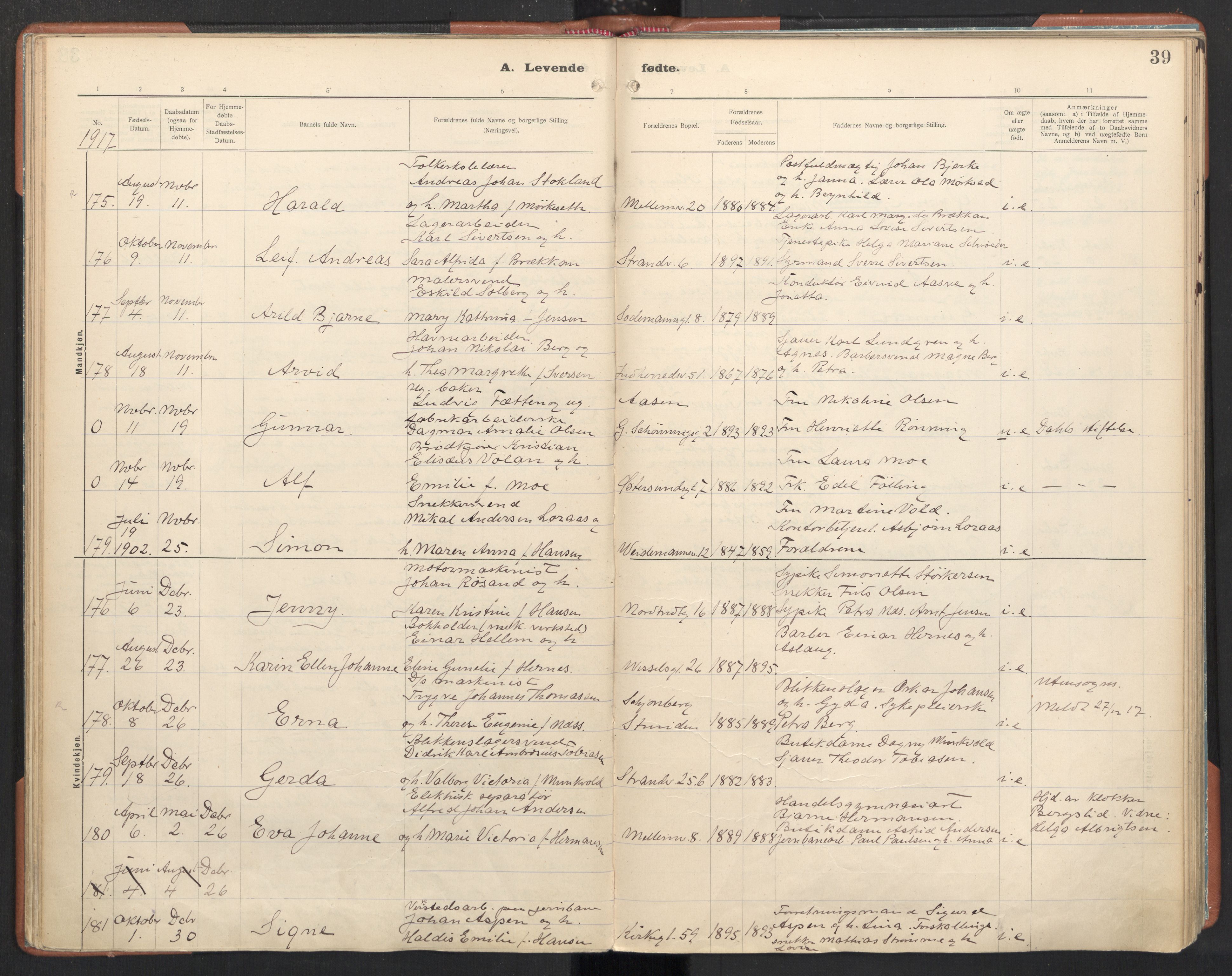 Ministerialprotokoller, klokkerbøker og fødselsregistre - Sør-Trøndelag, AV/SAT-A-1456/605/L0246: Ministerialbok nr. 605A08, 1916-1920, s. 39