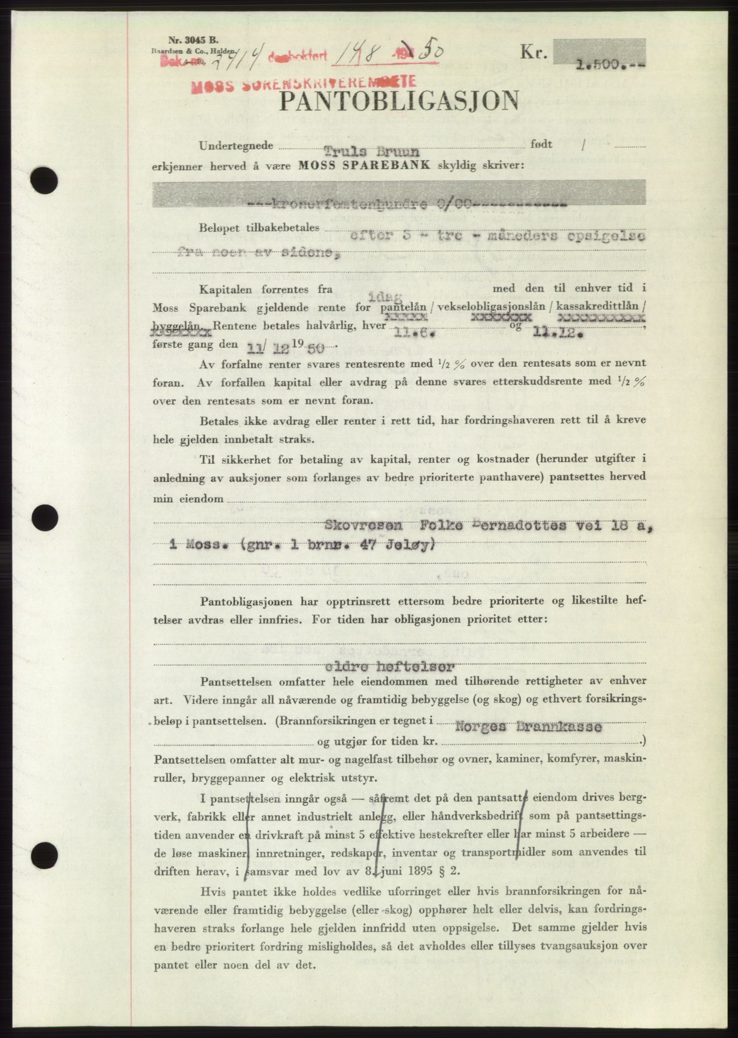 Moss sorenskriveri, SAO/A-10168: Pantebok nr. B25, 1950-1950, Dagboknr: 2414/1950