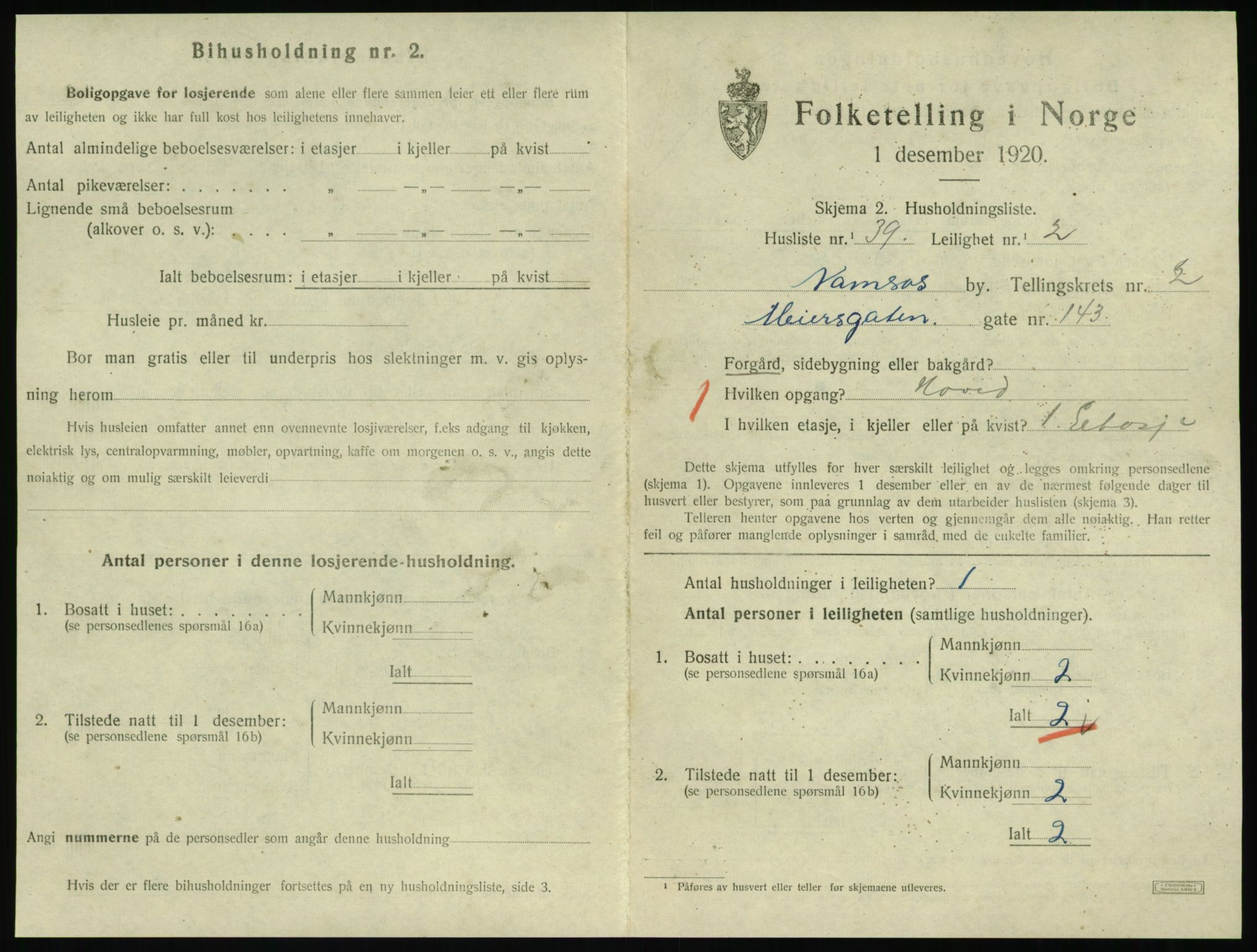 SAT, Folketelling 1920 for 1703 Namsos ladested, 1920, s. 1101
