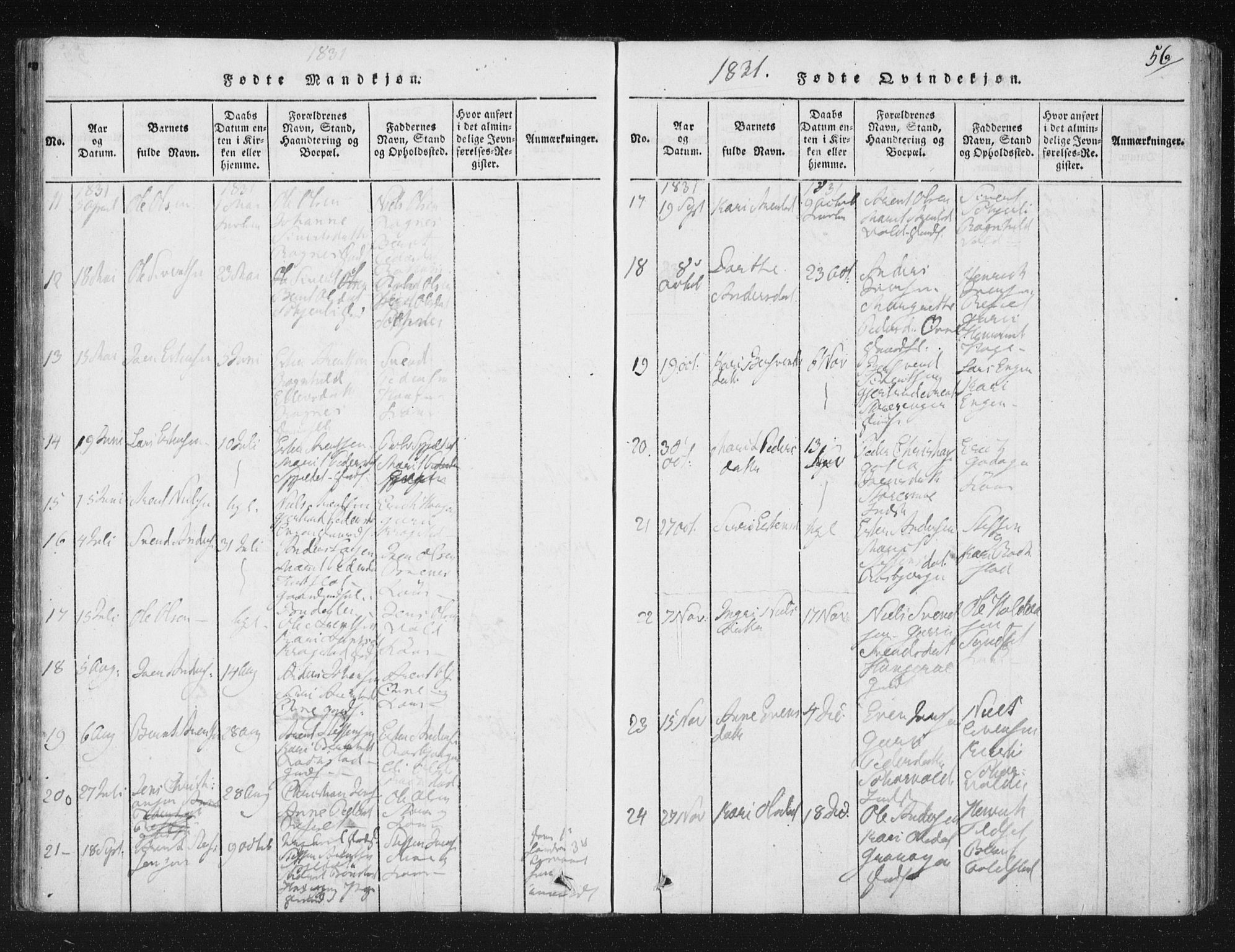Ministerialprotokoller, klokkerbøker og fødselsregistre - Sør-Trøndelag, SAT/A-1456/687/L0996: Ministerialbok nr. 687A04, 1816-1842, s. 56