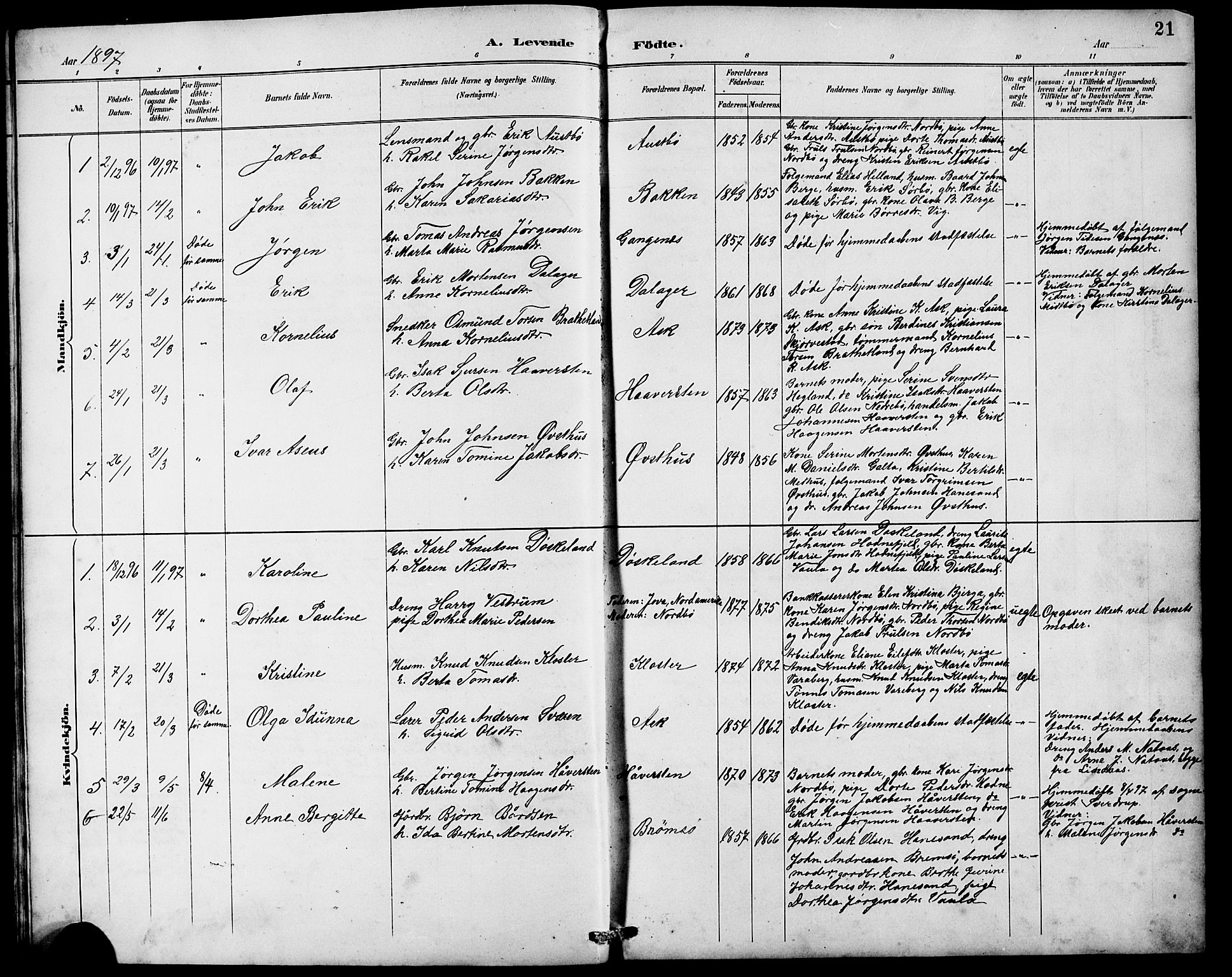 Rennesøy sokneprestkontor, SAST/A -101827/H/Ha/Hab/L0010: Klokkerbok nr. B 9, 1890-1918, s. 21