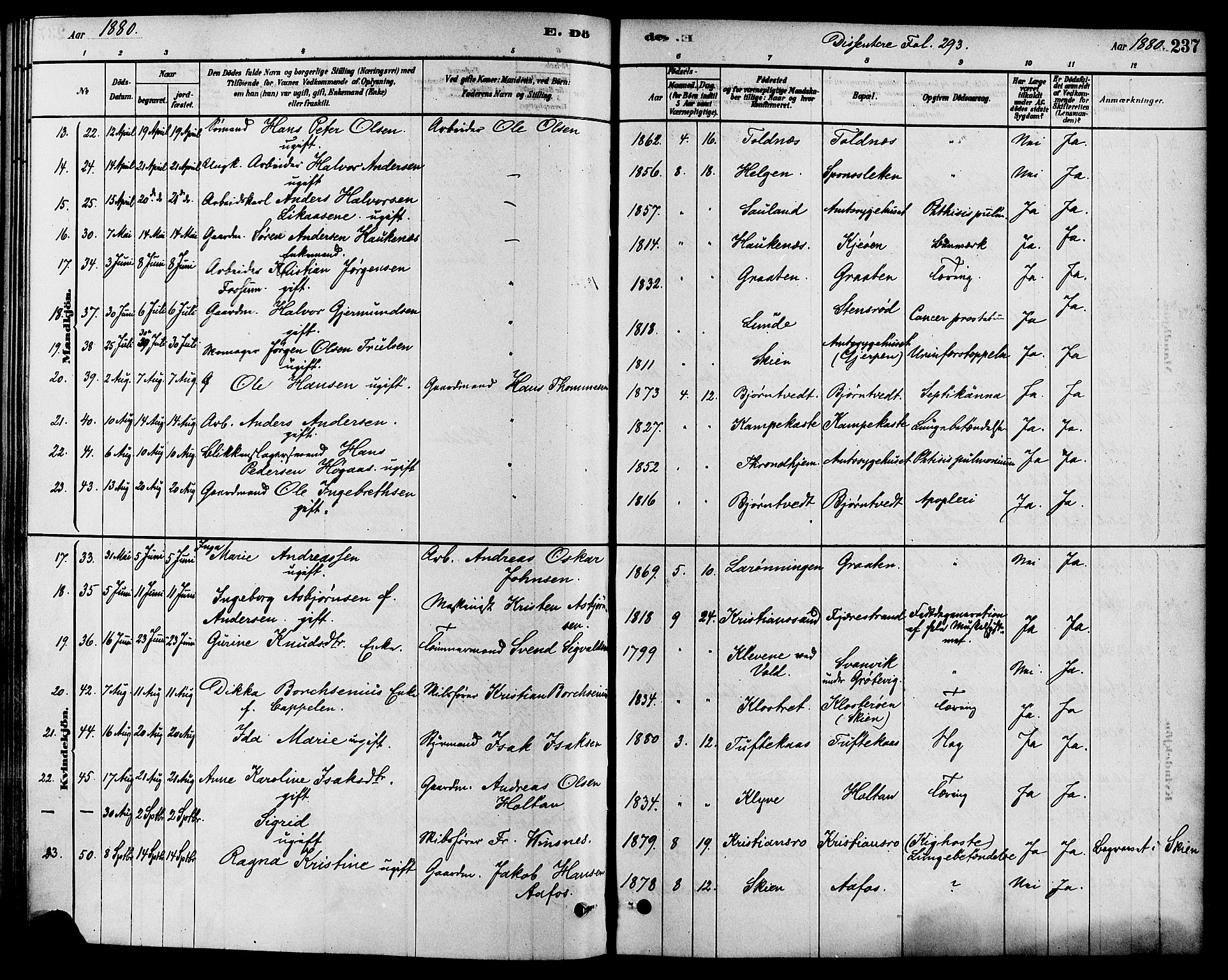 Solum kirkebøker, AV/SAKO-A-306/F/Fa/L0009: Ministerialbok nr. I 9, 1877-1887, s. 237