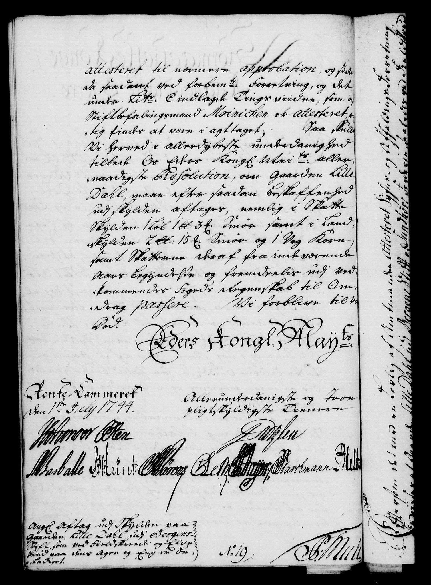Rentekammeret, Kammerkanselliet, RA/EA-3111/G/Gf/Gfa/L0027: Norsk relasjons- og resolusjonsprotokoll (merket RK 52.27), 1744, s. 477