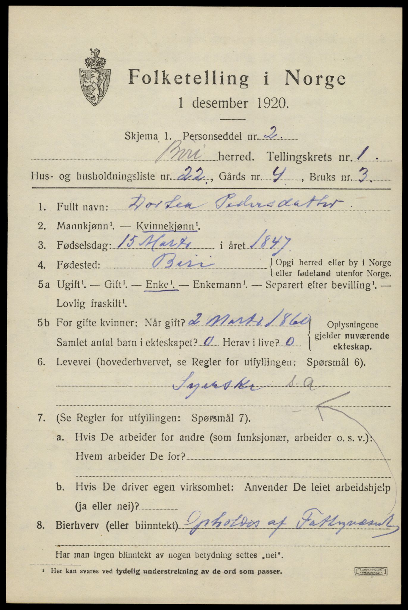 SAH, Folketelling 1920 for 0525 Biri herred, 1920, s. 1357