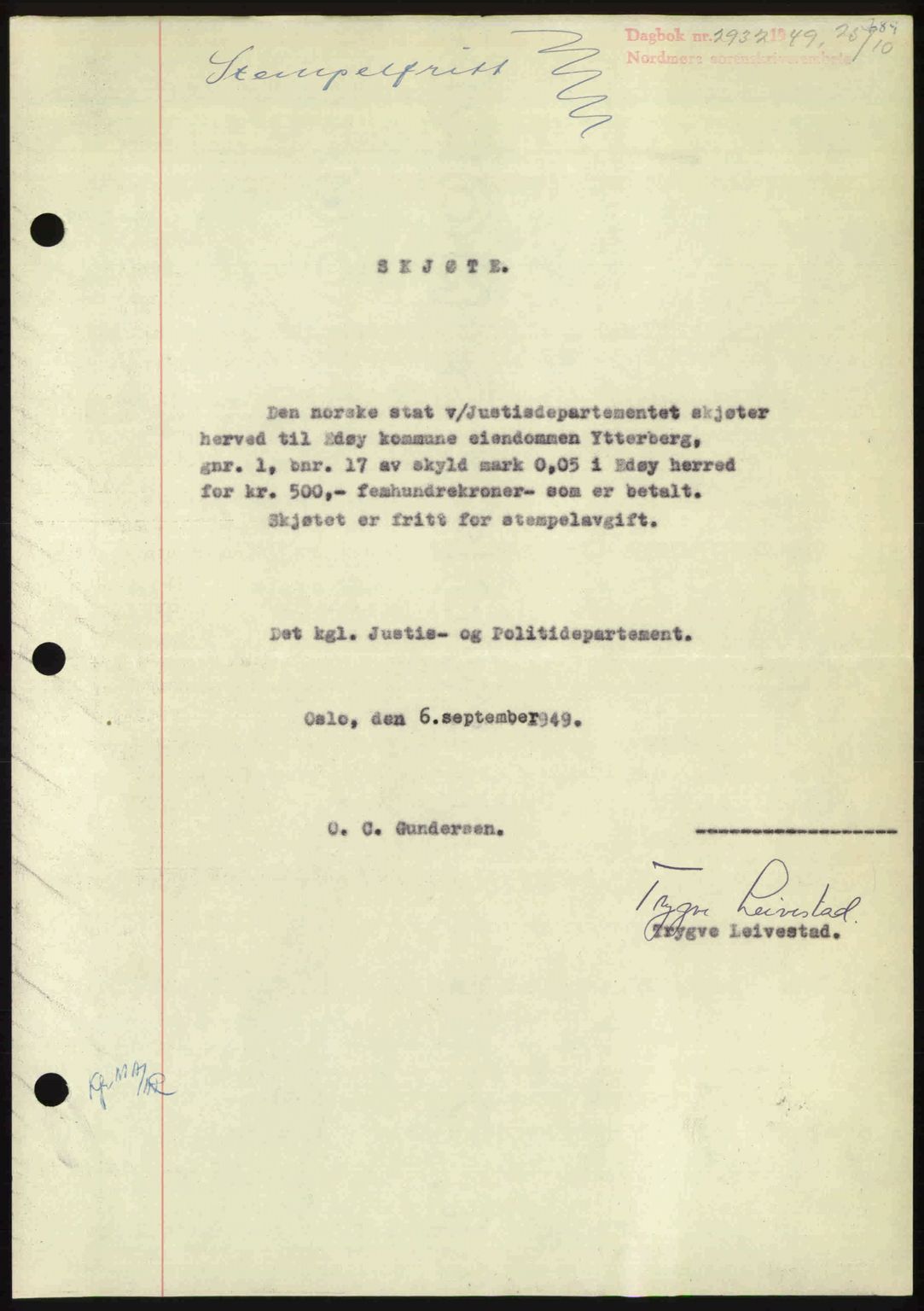 Nordmøre sorenskriveri, SAT/A-4132/1/2/2Ca: Pantebok nr. A112, 1949-1949, Dagboknr: 2932/1949