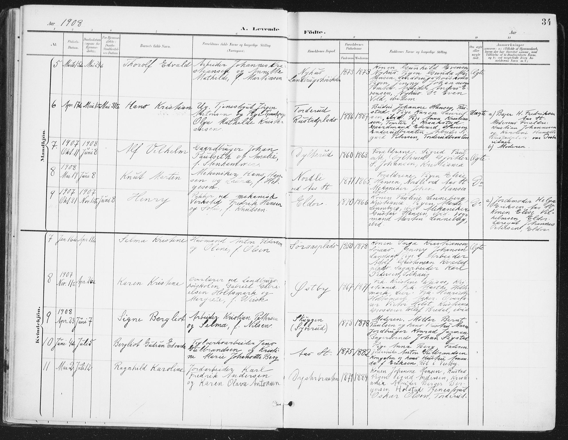 Ås prestekontor Kirkebøker, AV/SAO-A-10894/F/Fa/L0010: Ministerialbok nr. I 10, 1900-1918, s. 34