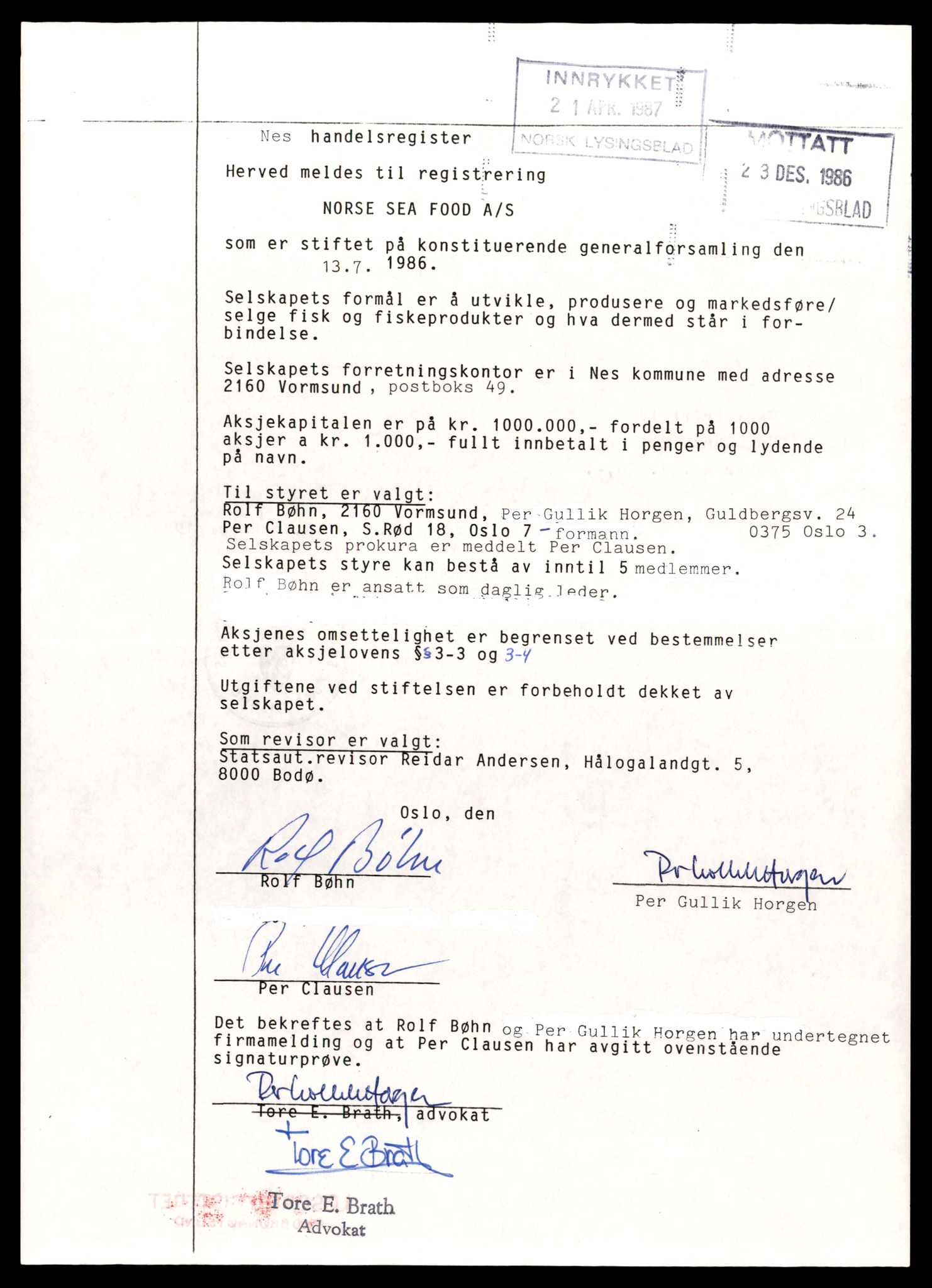 Nes tingrett, AV/SAT-A-10548/K/Ke/Keb/L0018: Aksjeselskap, Nors - Rau, 1944-1990, s. 3